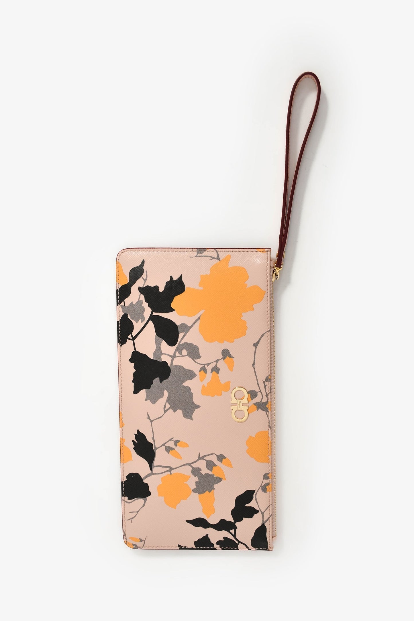 Salvatore Ferragamo Pink/Leather Leather Floral Printed Wristlet Pouch