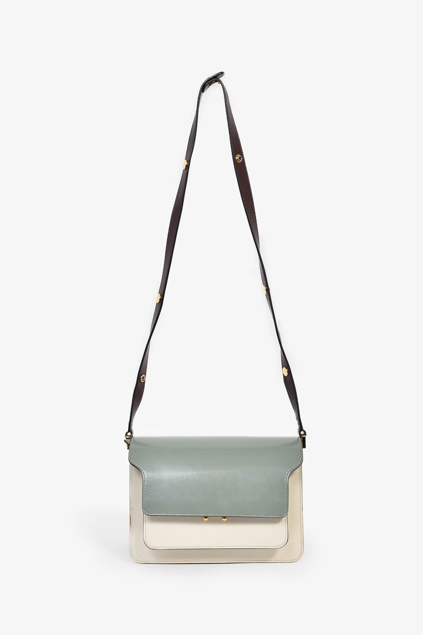 Marni Cream/Green/Purple Leather Trunk Shoulder Bag