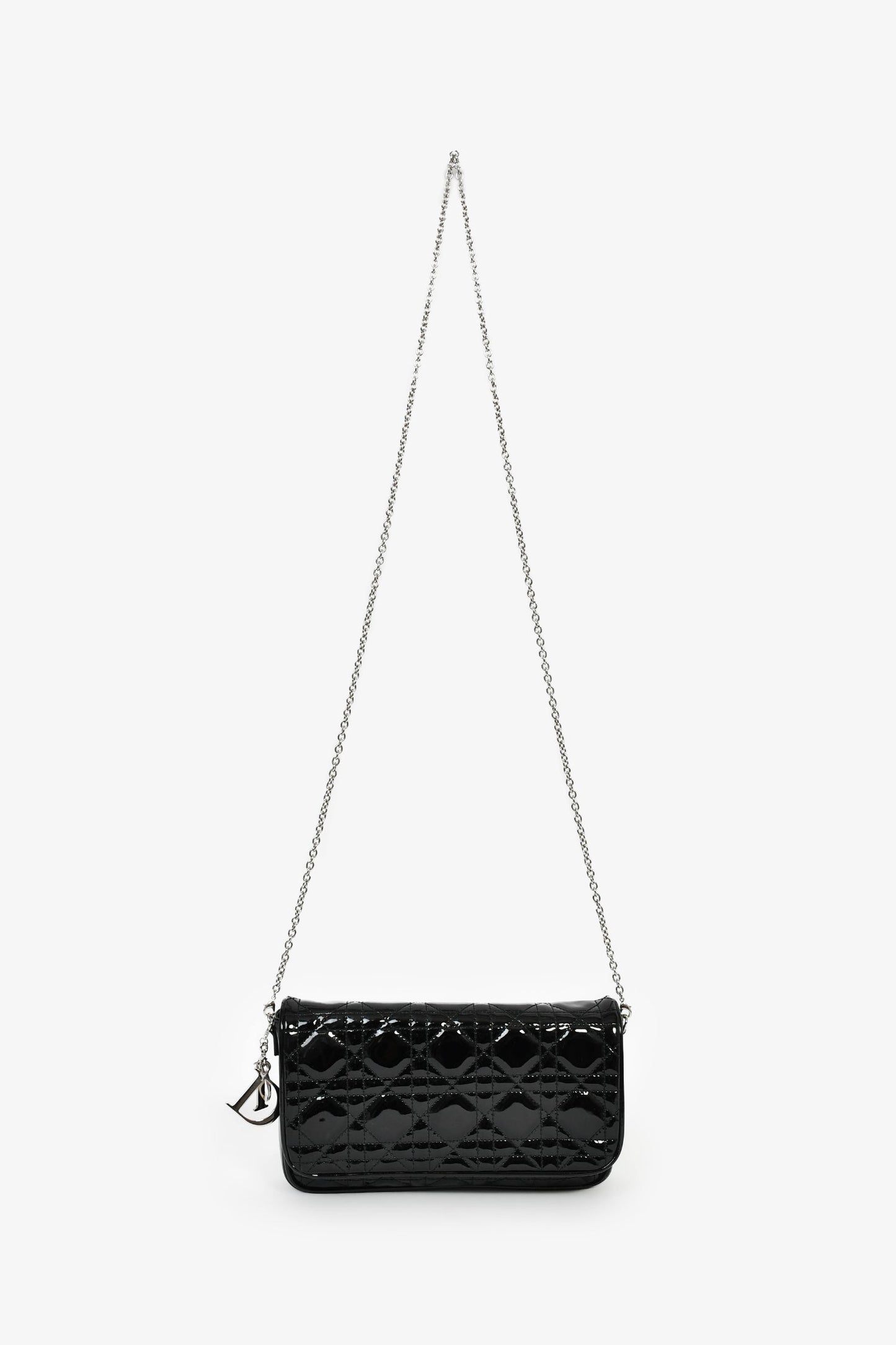 Christian Dior 2019 Black Patent Cannage Lady Dior With Chain