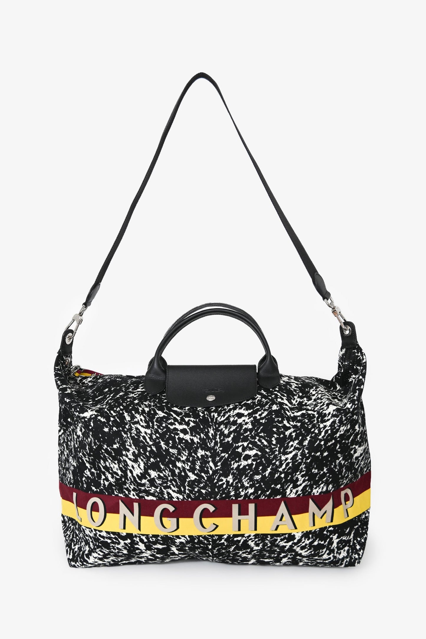 Longchamp Black/White Patterned Le Pliage Appaloosa XL Travel Bag With Strap