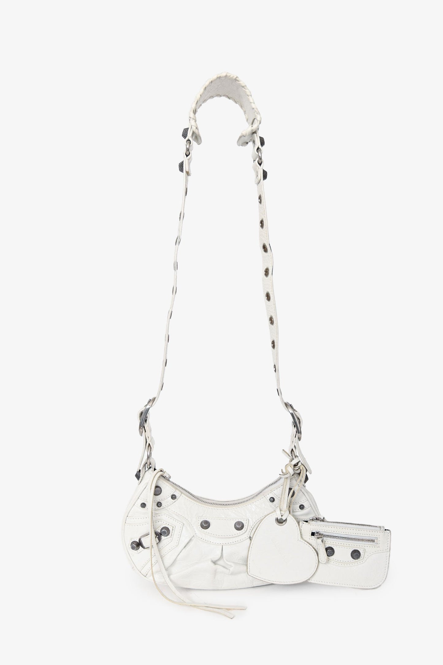 Balenciaga White Crankled Leather Le Cagole XS Crossbody