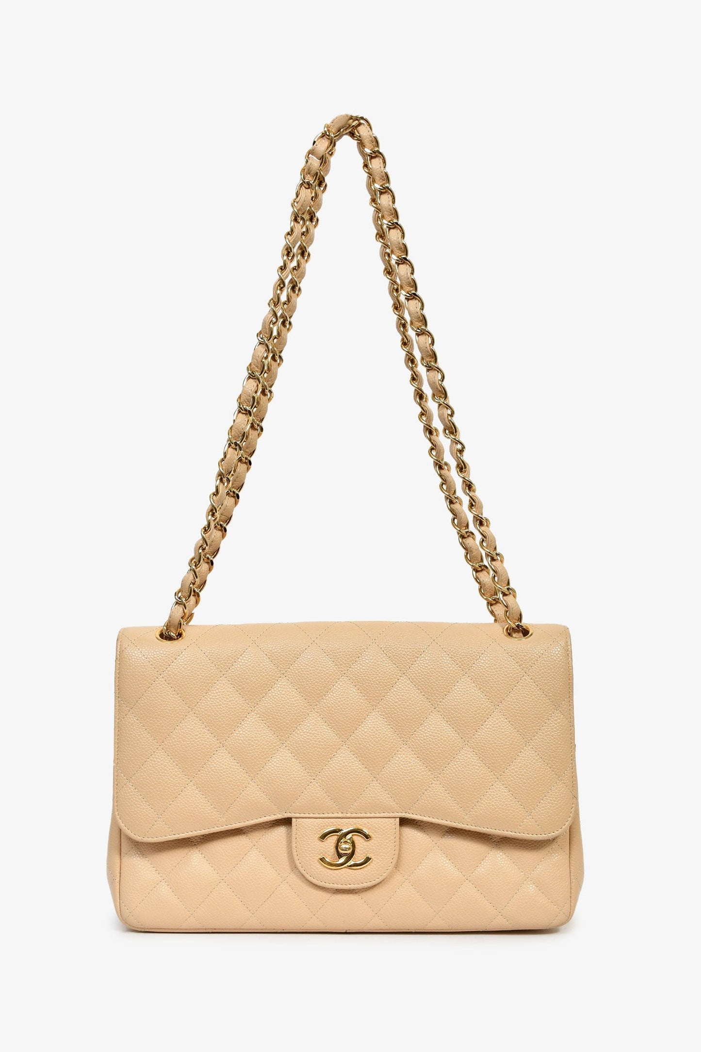 Chanel™ 2011 Beige Caviar Leather Jumbo Double Flap Bag