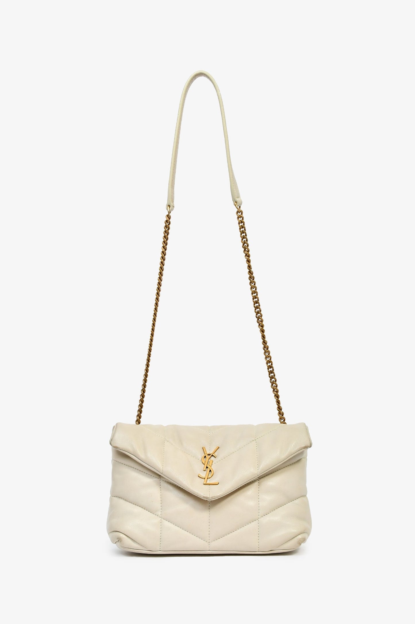 Saint Laurent 2020 Cream Lambskin Leather Toy Puffer Crossbody Bag