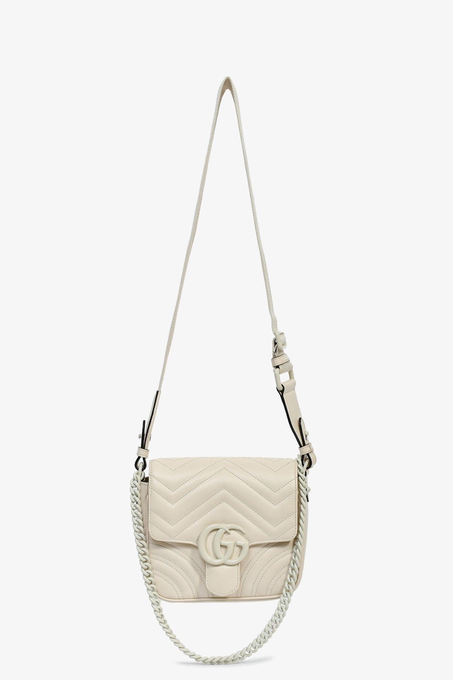 Gucci 2023 Cream Chevron Leather Monochrome Marmont Bag