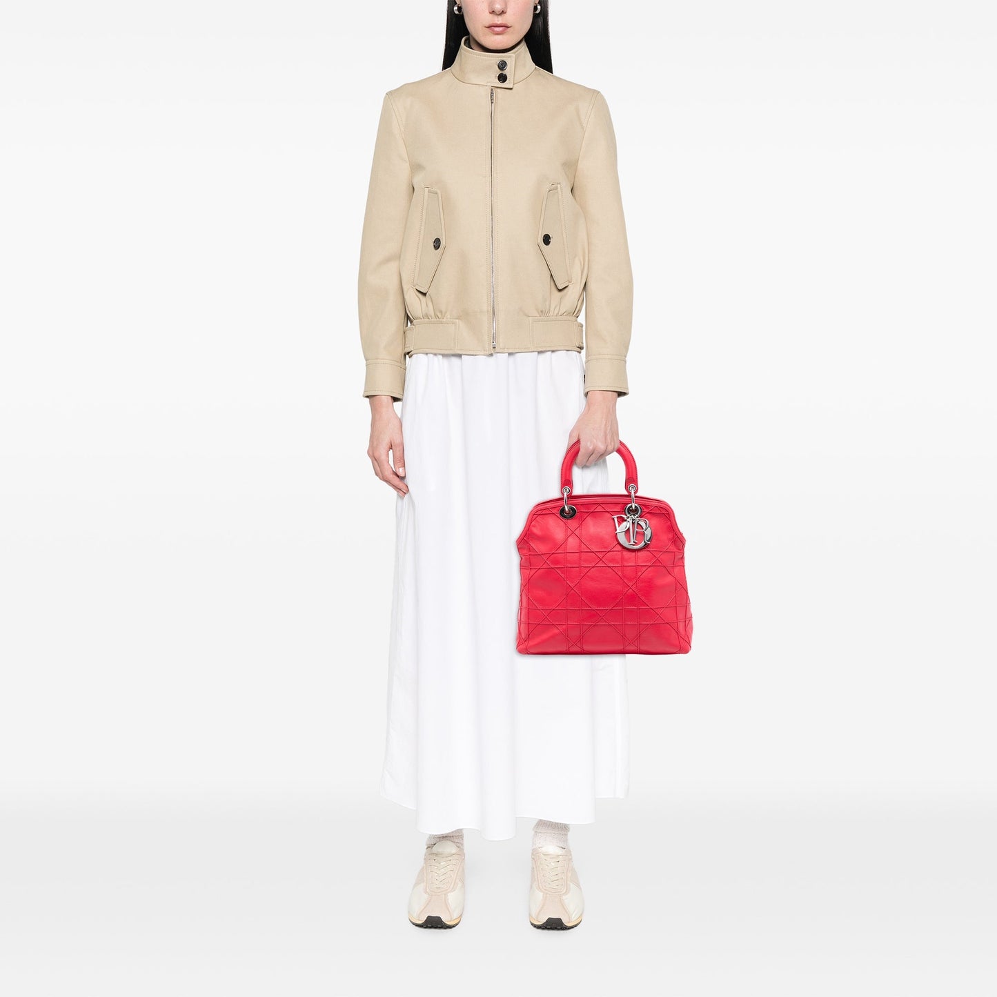 Red Dior Medium Lambskin Cannage Polochon Granville Satchel
