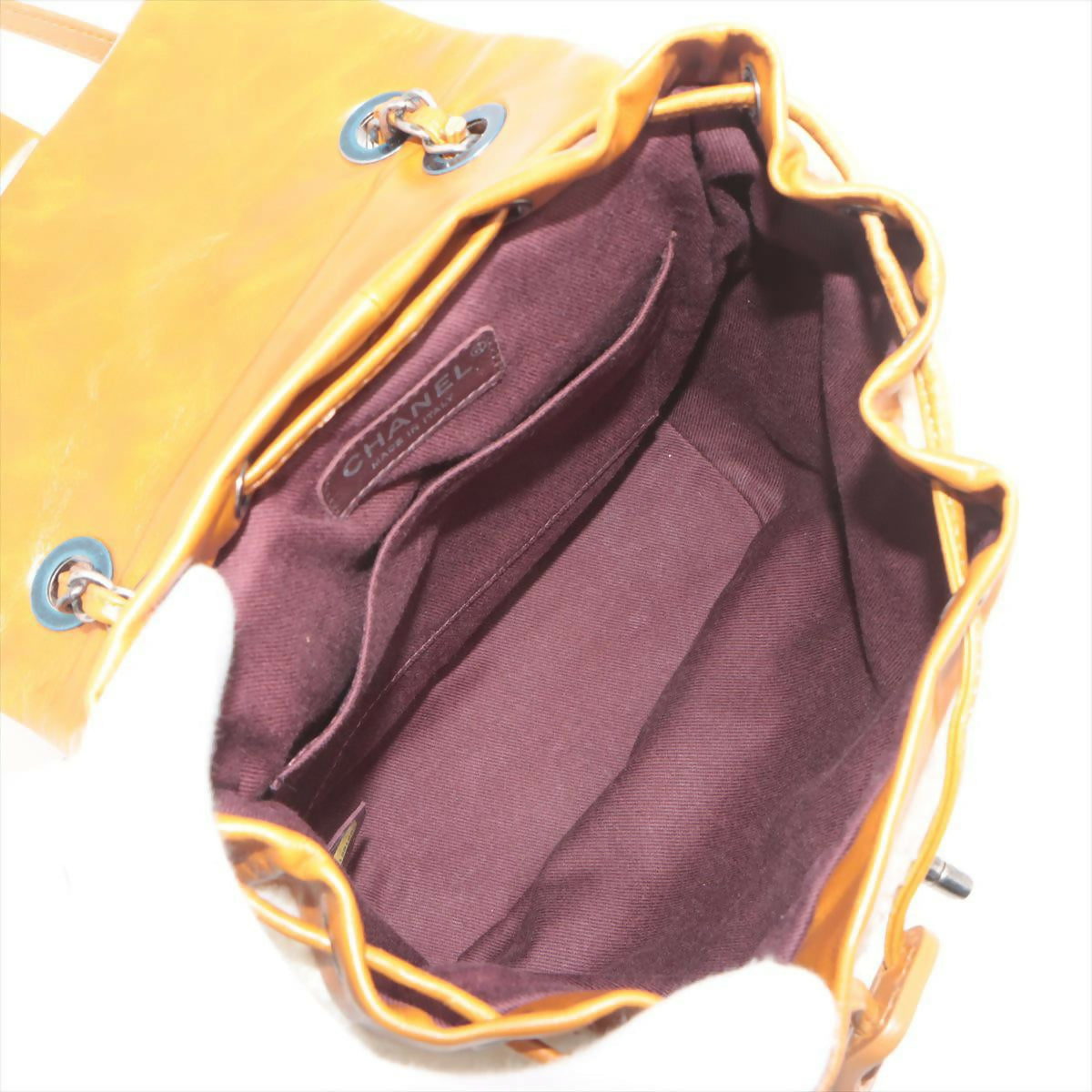 Chanel Camel Brown Lambskin Leather and Beige Shearling Diamond Quilting Backpack