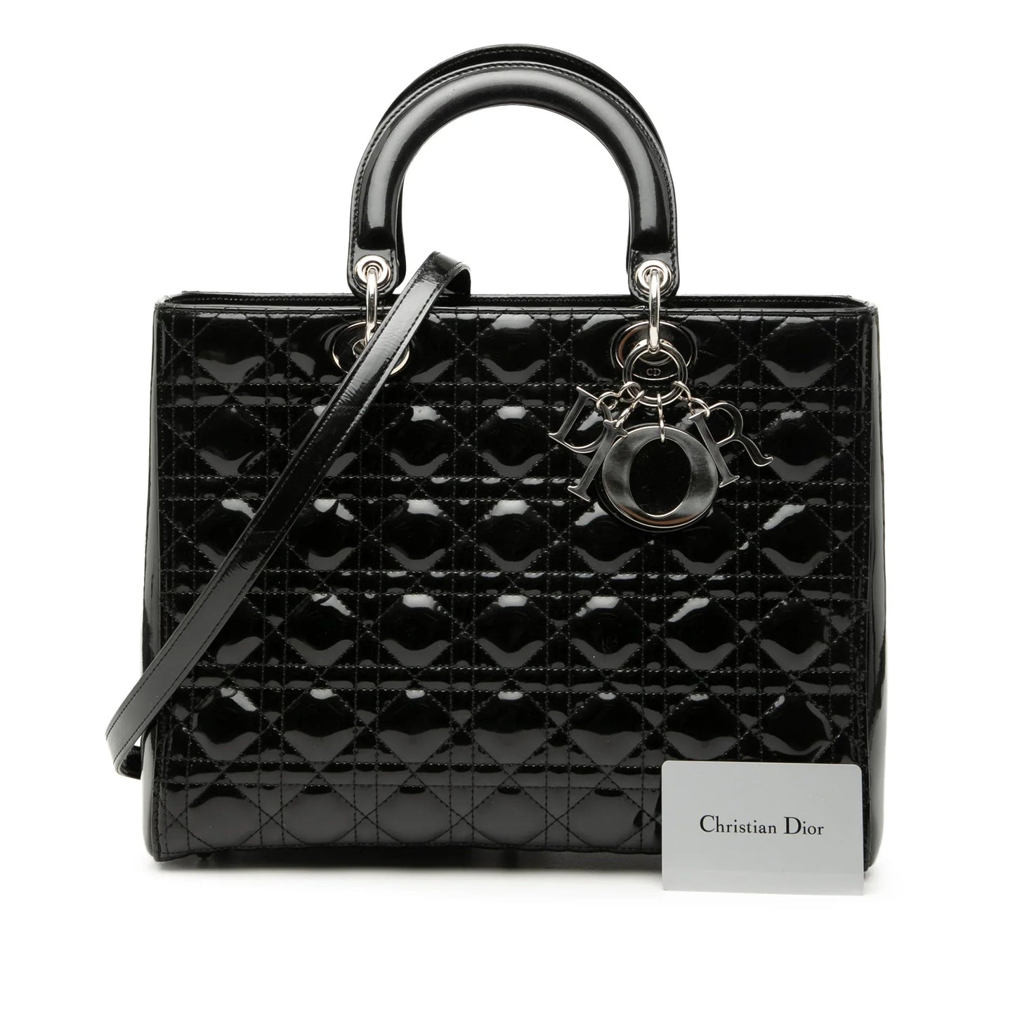 Black Dior Large Patent Cannage Lady Dior Satchel