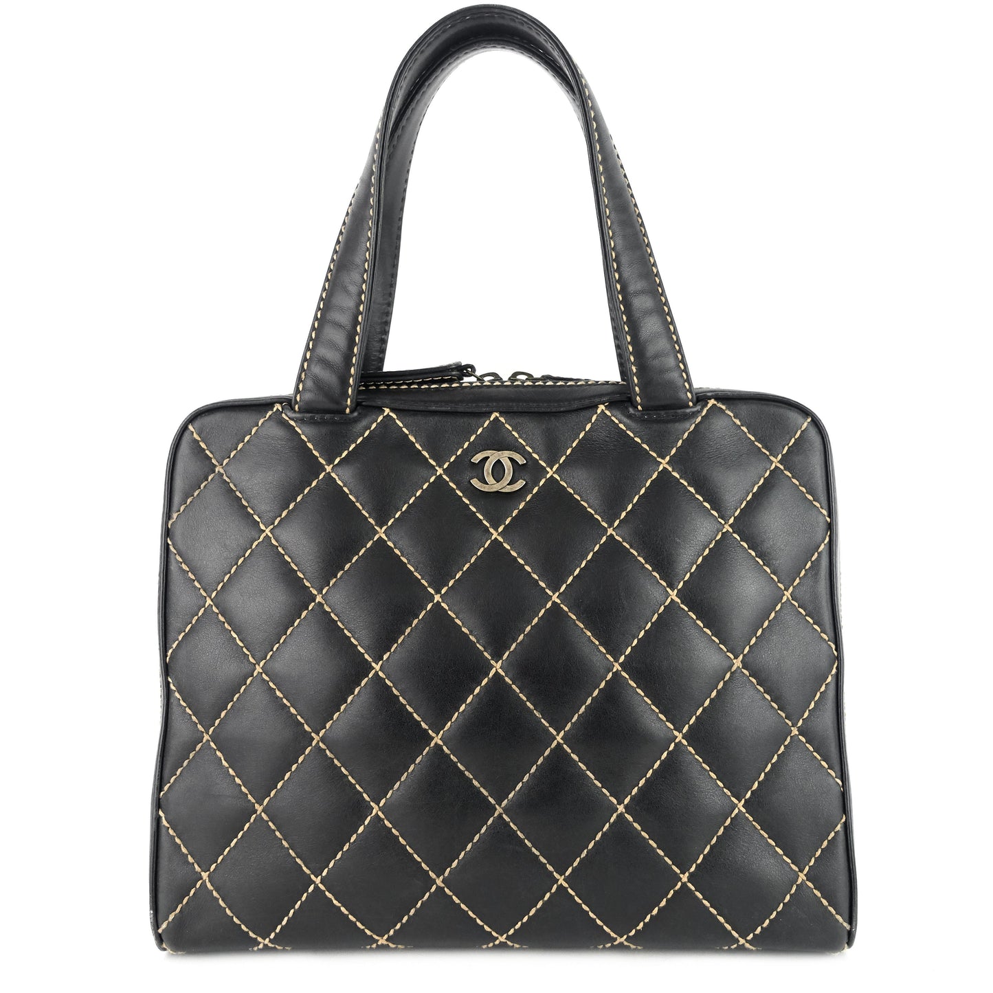 Chanel Surpique Top Handles Calfskin Leather Bowler Bag