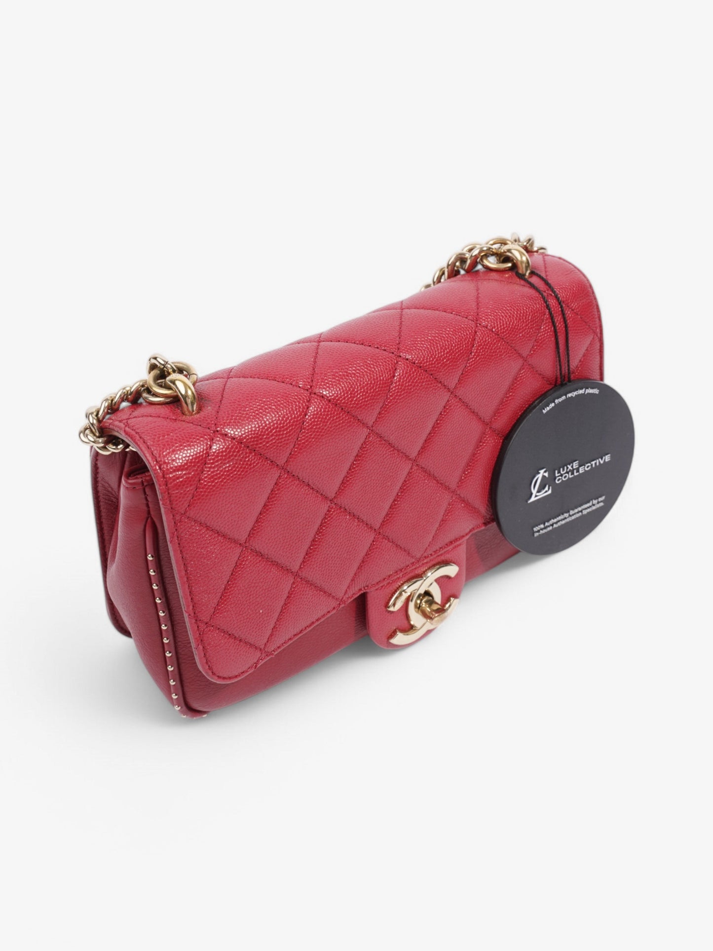 Chanel Small Studded Flap Bag Crimson Caviar Leather
