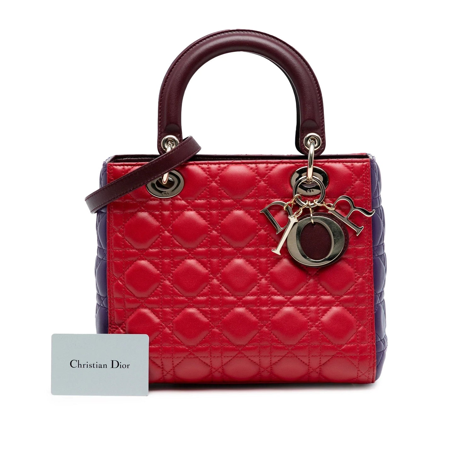 Red Dior Medium Tricolor Lambskin Cannage Lady Dior Satchel