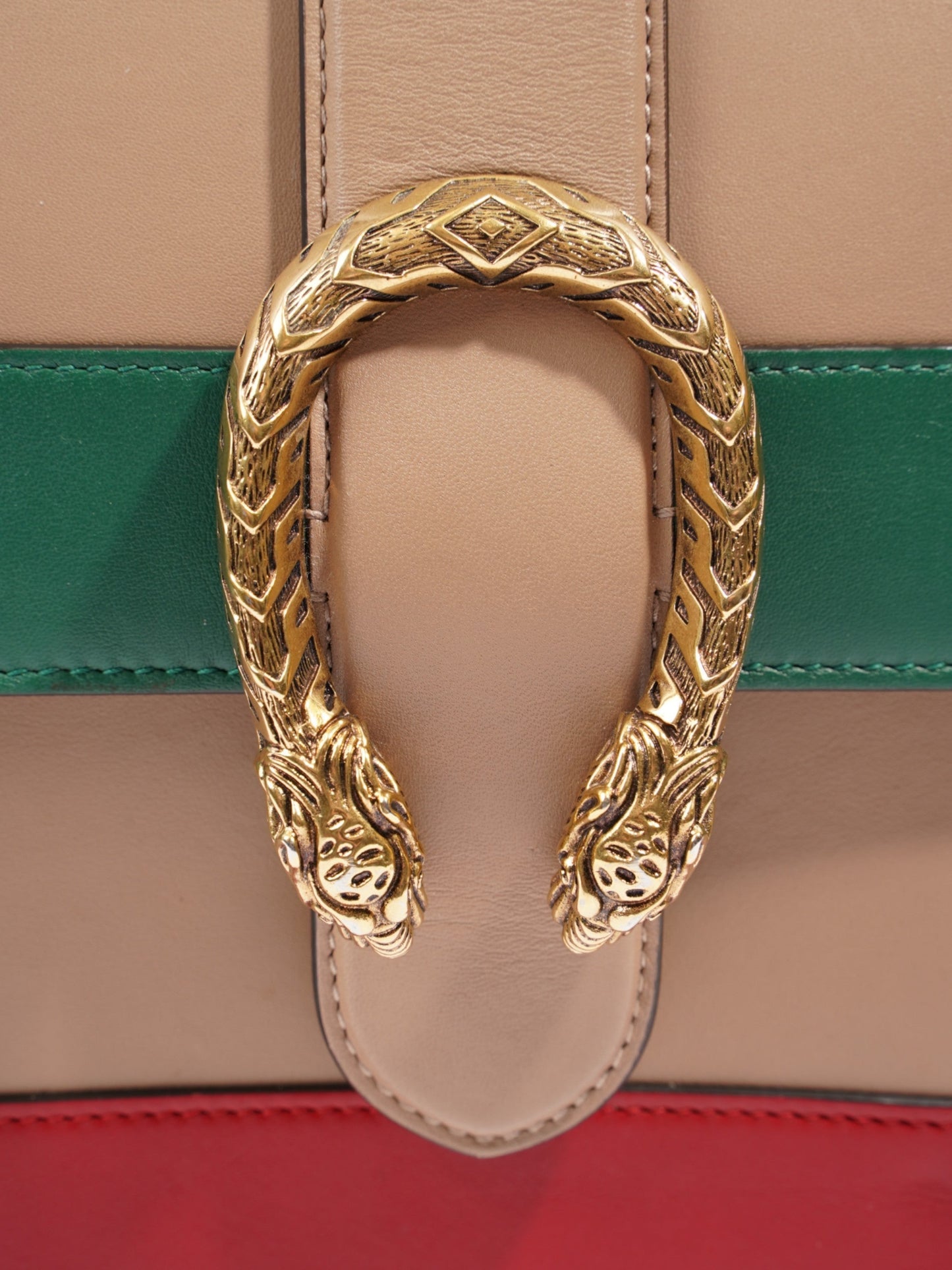 Gucci Dionysus Bamboo Top Handle Nude / Green / Red Leather