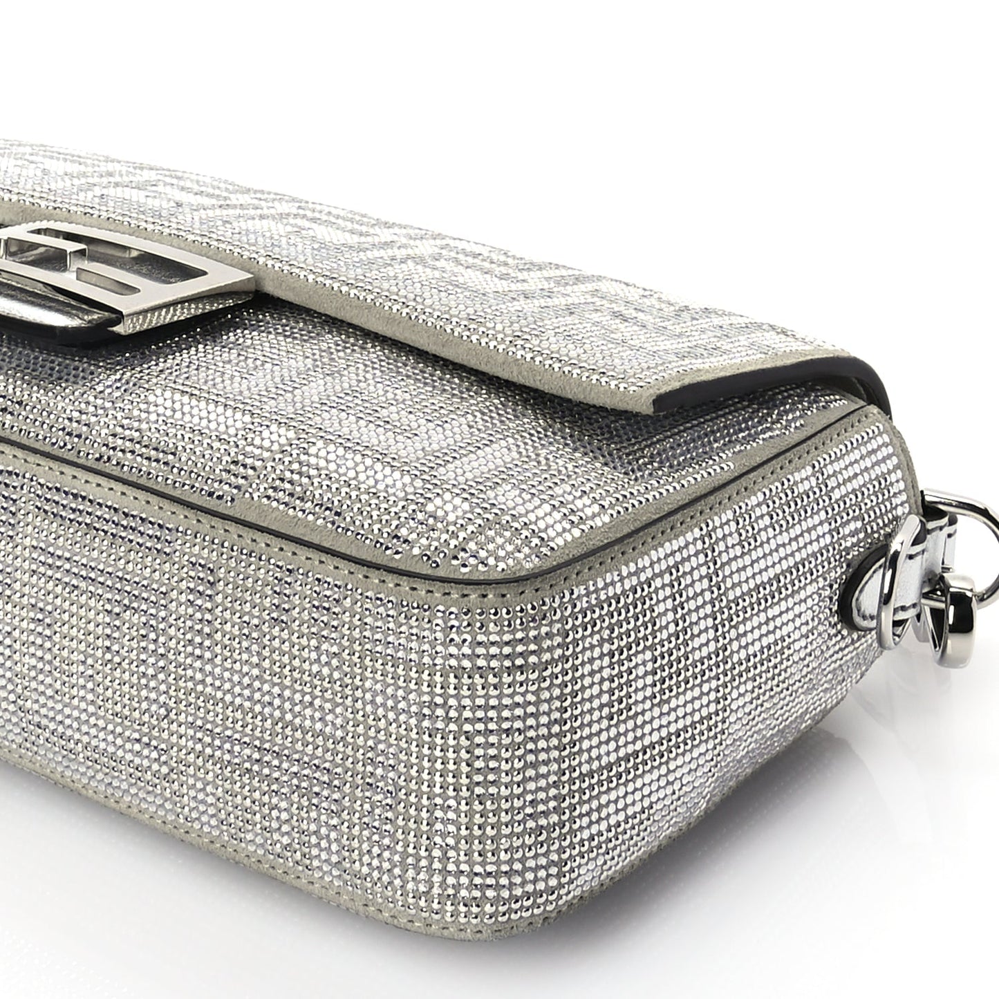 Fendi Crystal Vitello Laminato FF Medium Baguette Crystal Argento