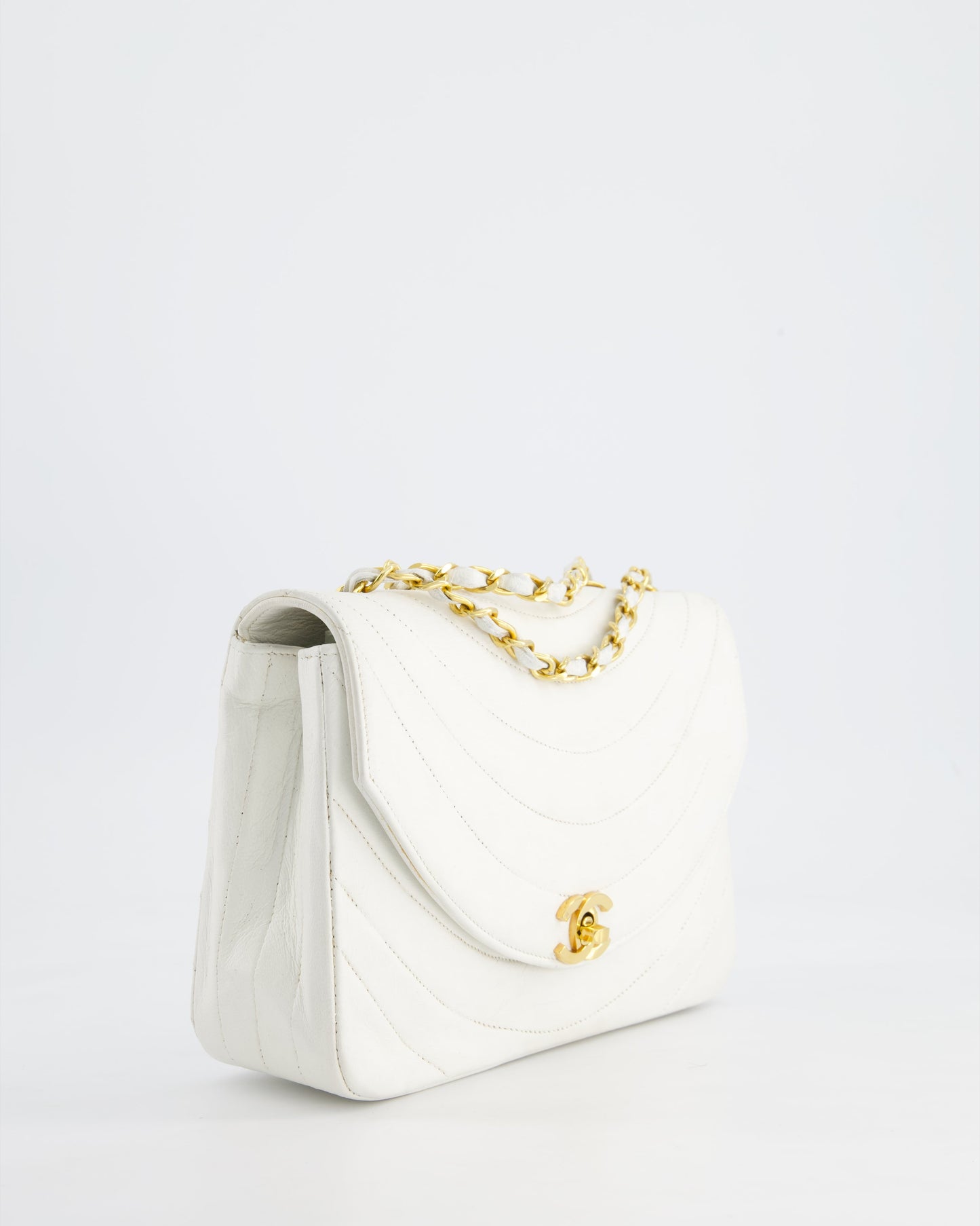 Chanel White Half Moon Curve Flap Quilted Bag With 24k Gold Hardware