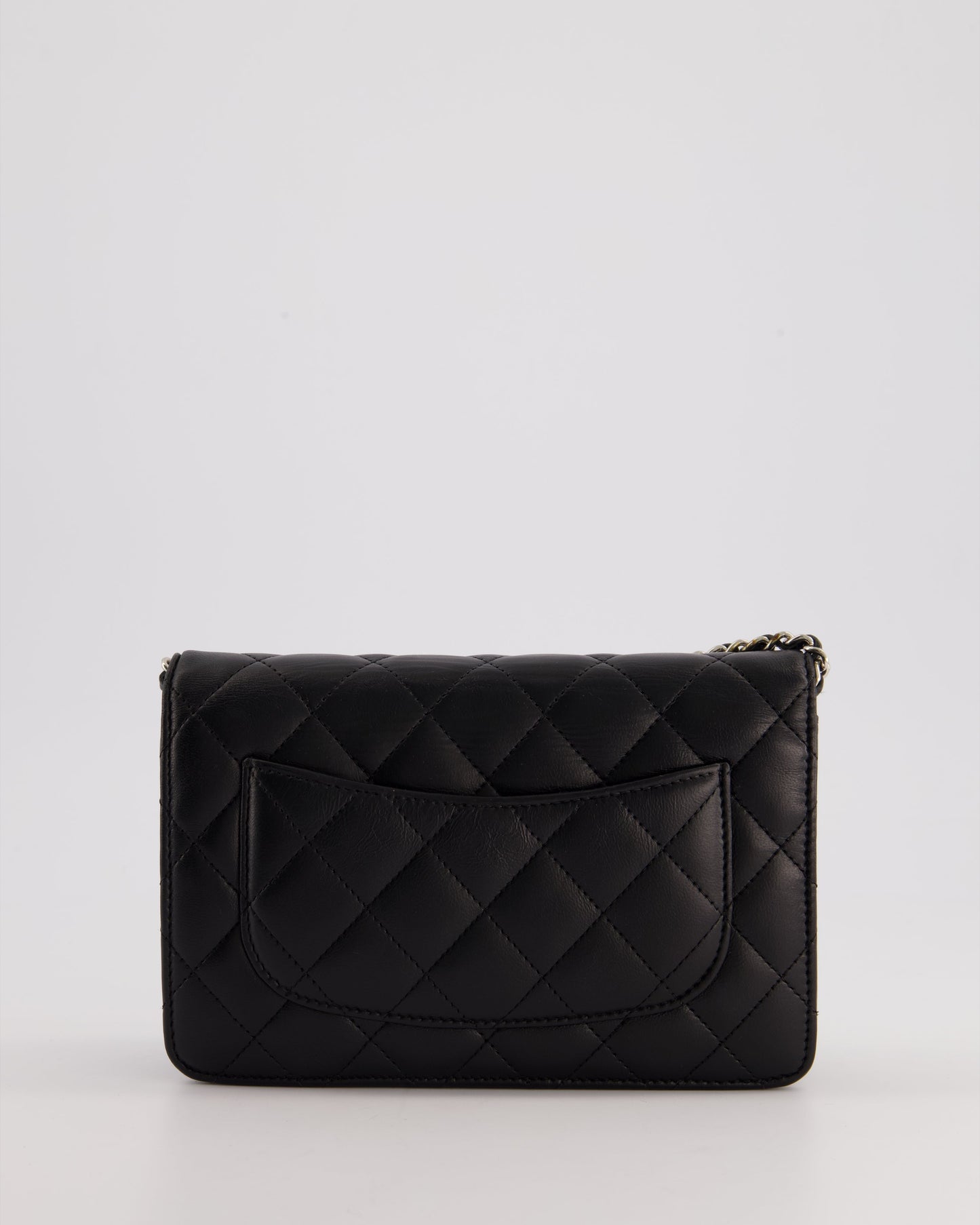 Chanel Black Quilted Wallet on Chain Bag In Lambskin Leather with Silver Hardware