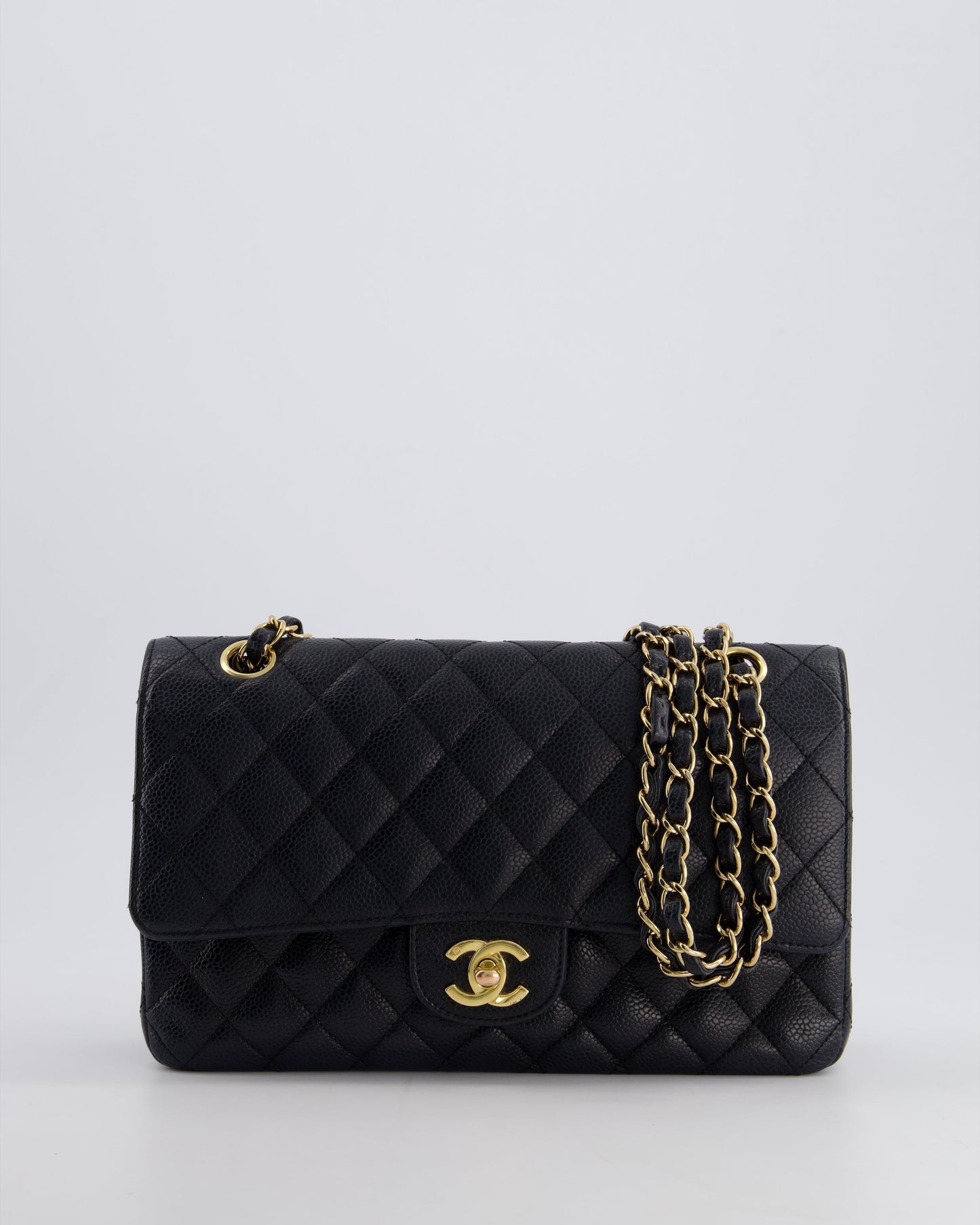 Chanel Black Medium Classic Double Flap Bag in Caviar Leather with 24K Gold Hardware