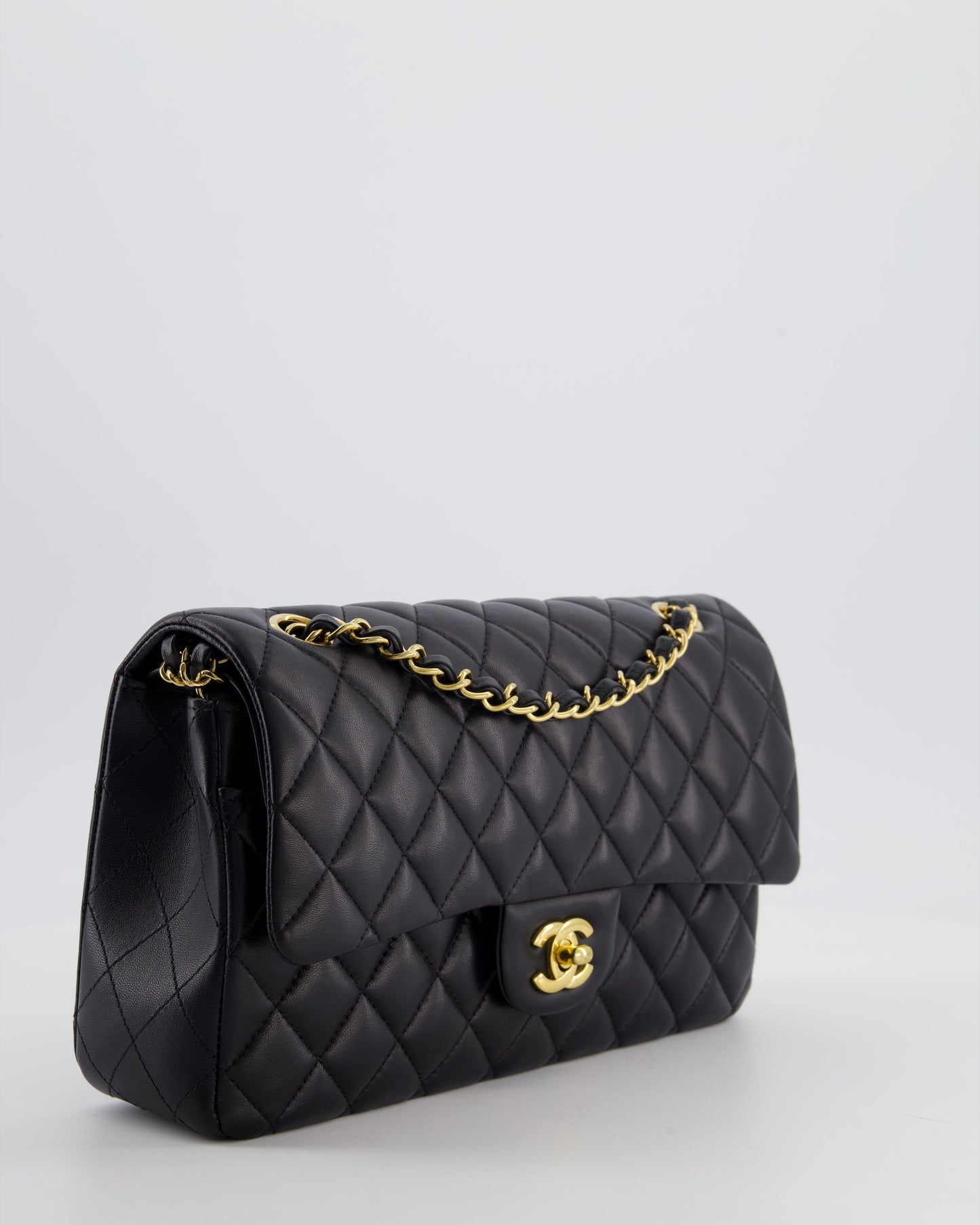 Chanel Black Medium Classic Double Flap Bag in Lambskin Leather with Gold Hardware