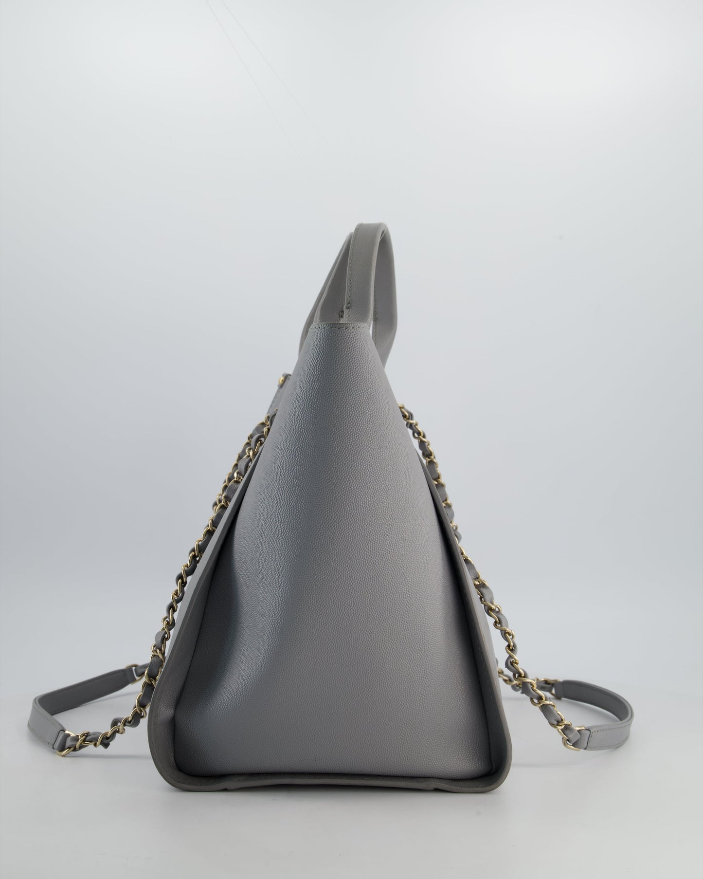 Chanel Grey Caviar Leather Medium Deauville Tote Bag with Champagne Gold Hardware
