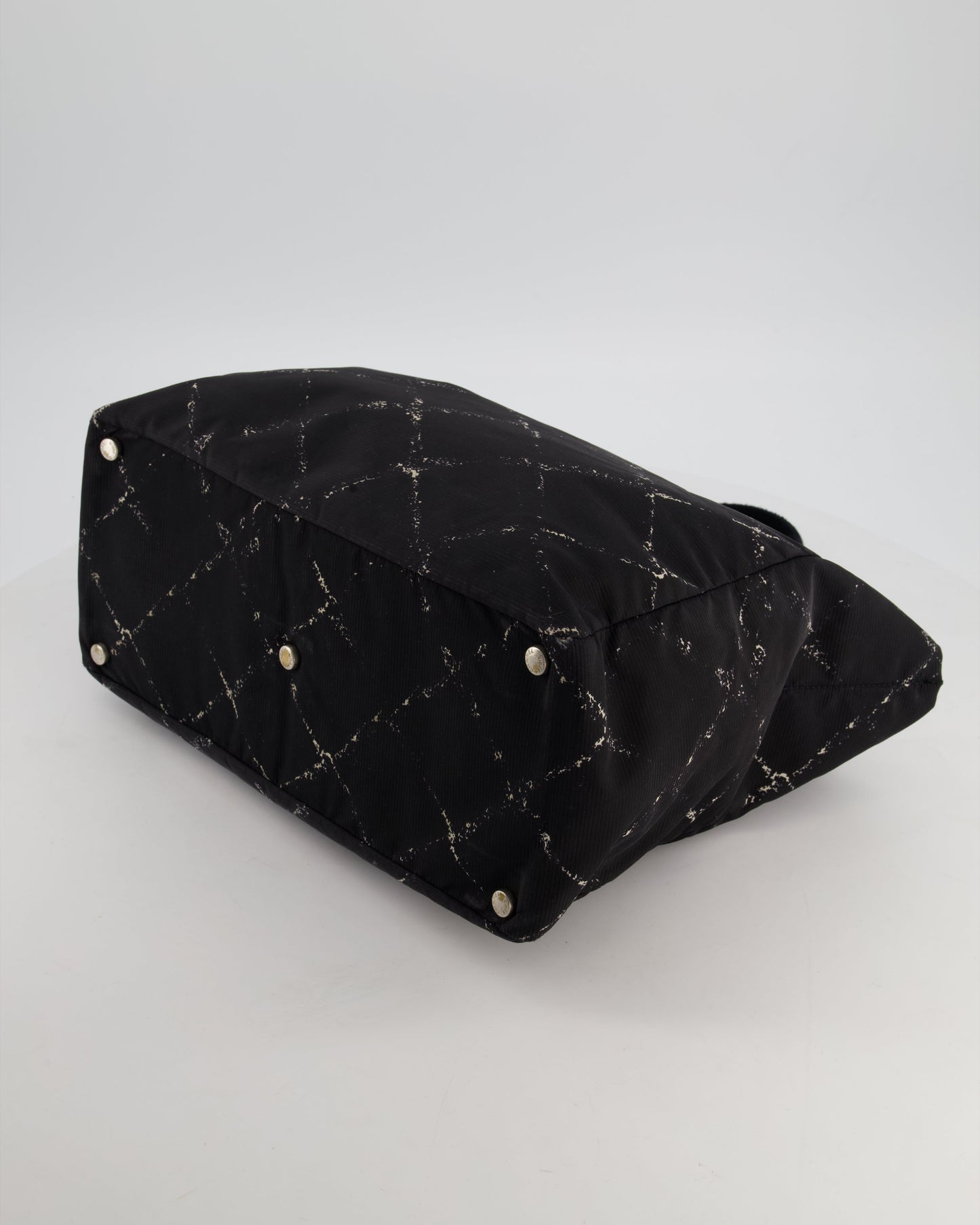 Chanel Black Nylon Quilted Print Tote Bag with Polished Silver Hardware