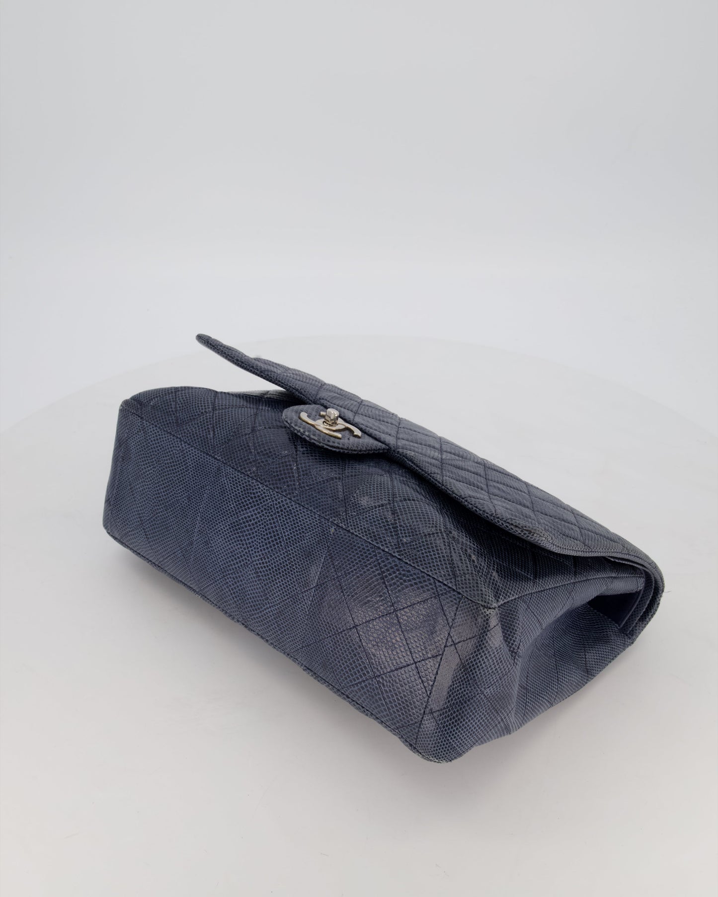 Chanel Blue Classic Maxi Double Flap in Karung Leather with Silver Hardware