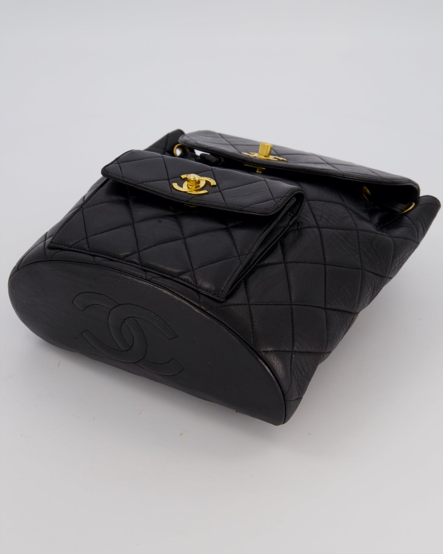 Chanel Black Mini Duma Backpack Bag in Lambskin Leather with 24K Gold Hardware