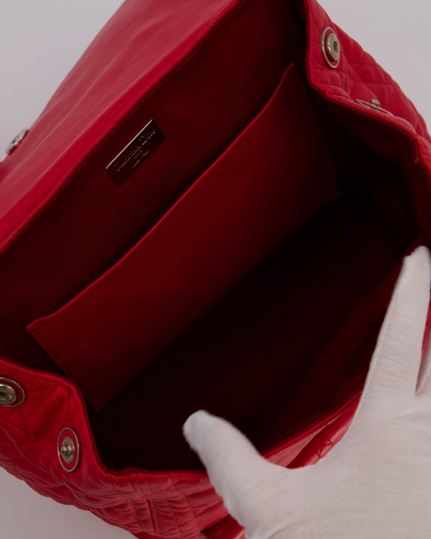 Christian Dior Red Cannage Leather Stardust Backpack with Silver Hardware