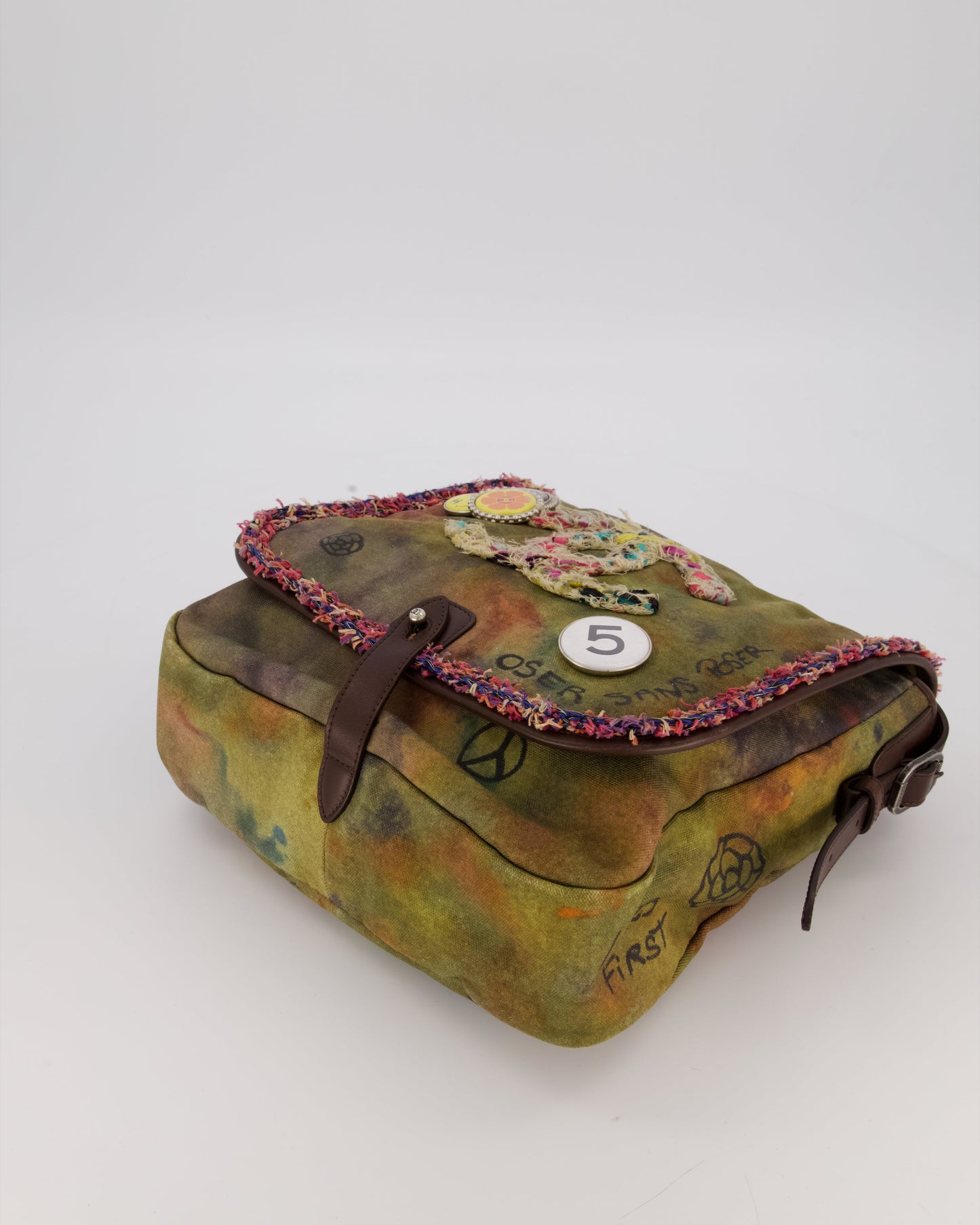 Chanel Green On The Pavement Graffiti CC Tweed Messenger Bag with Ruthenium Hardware
