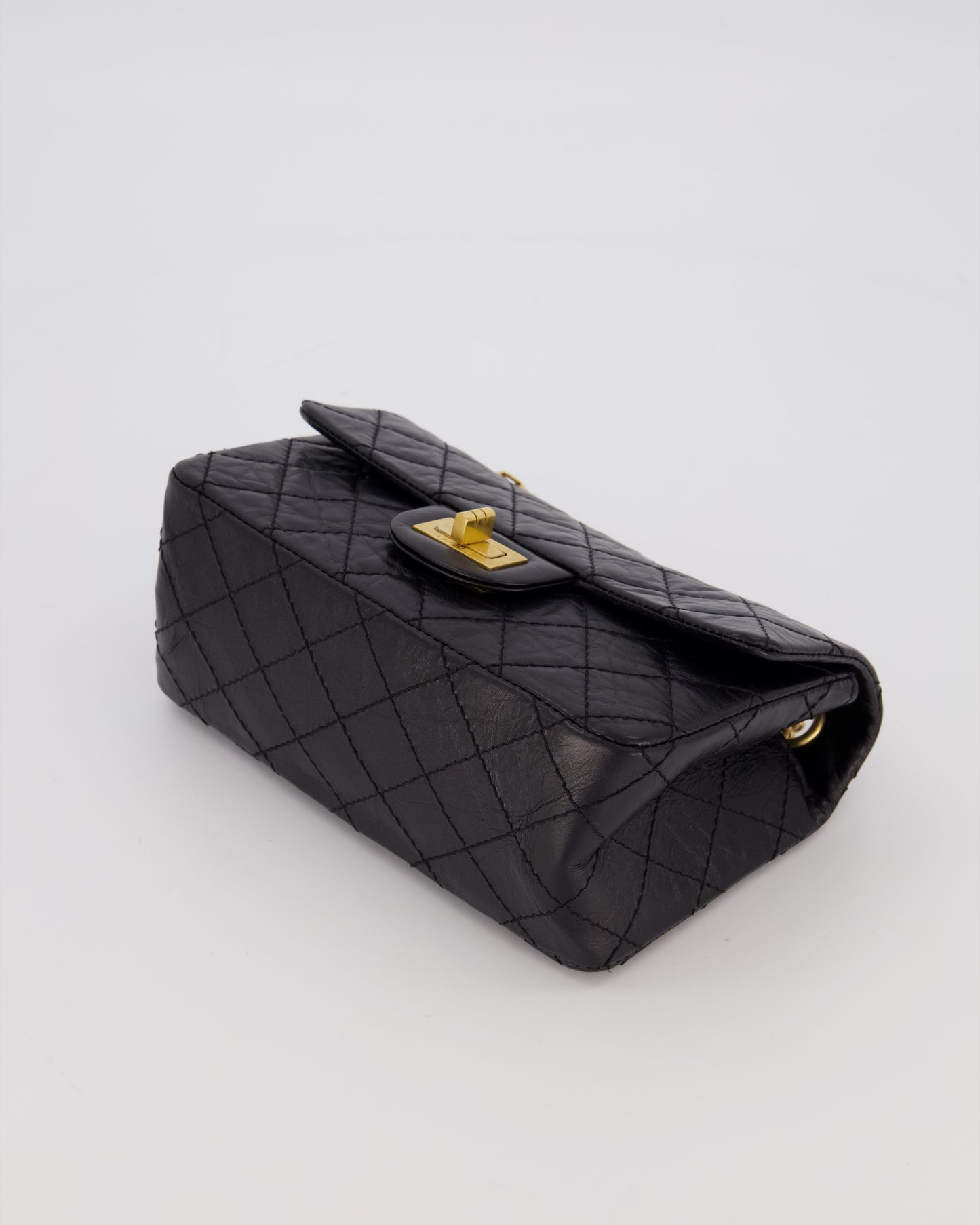 Chanel Mini 2.55 Reissue Flap Bag in Black Aged Calfskin Leather with Gold Hardware
