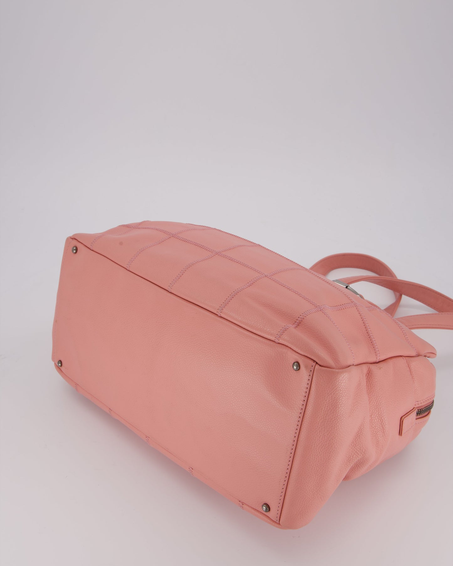 Chanel Pink Medium Square Lax East West Chocolate Bar Bowling Shoulder Bag in Cavior Leather with Silver Hardware