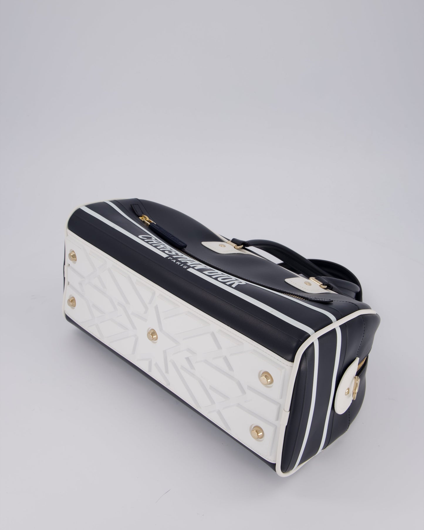 Christian Dior Vibe Bowling Bag in Navy Blue Calfskin Leather with Gold Hardware