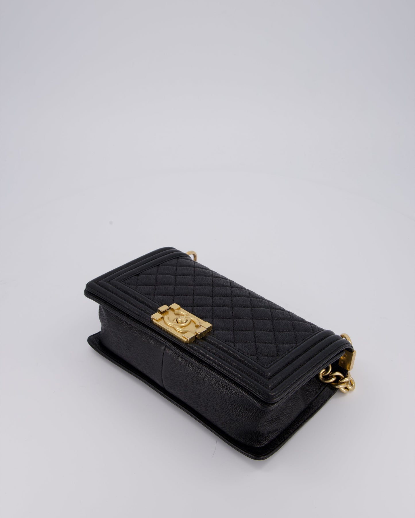 Chanel Black Medium Boy Bag in Caviar Leather with Brushed Gold Hardware