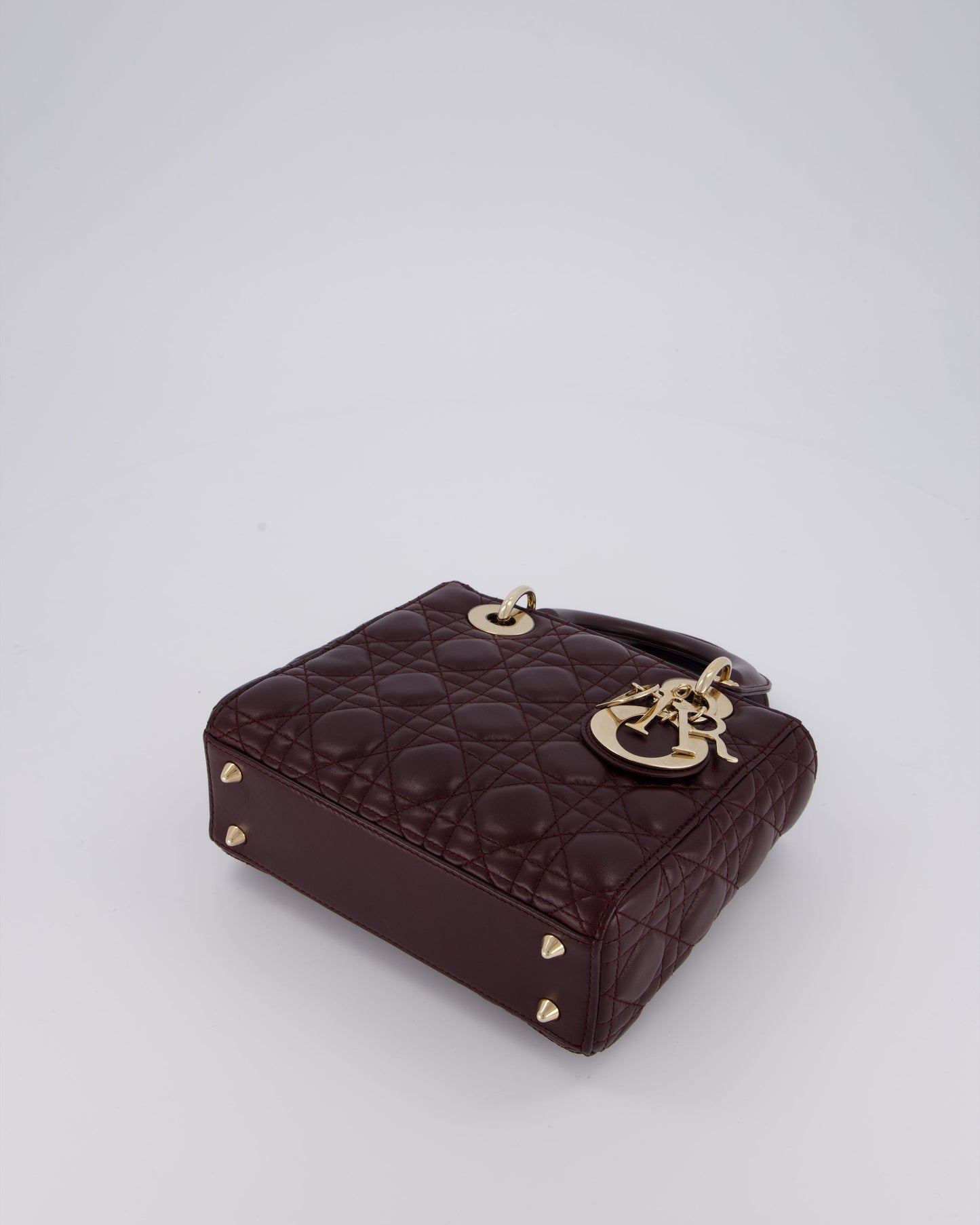 Christian Dior Aubergine Burgundy Small Lady Dior in Lambskin Leather with Champagne Gold Hardware
