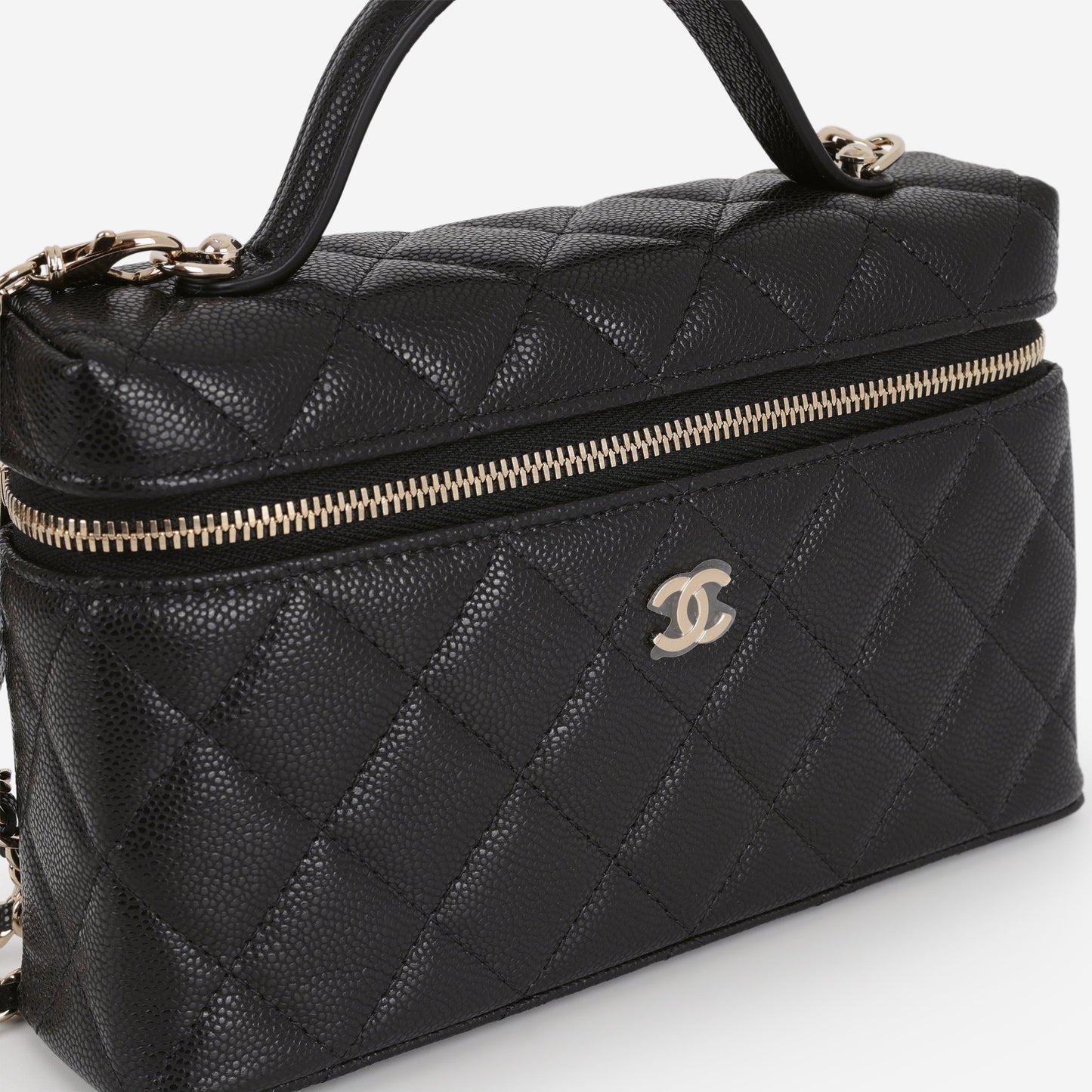 Chanel Top Handle Vanity With Chain - Black Caviar | Champagne Gold Hardware