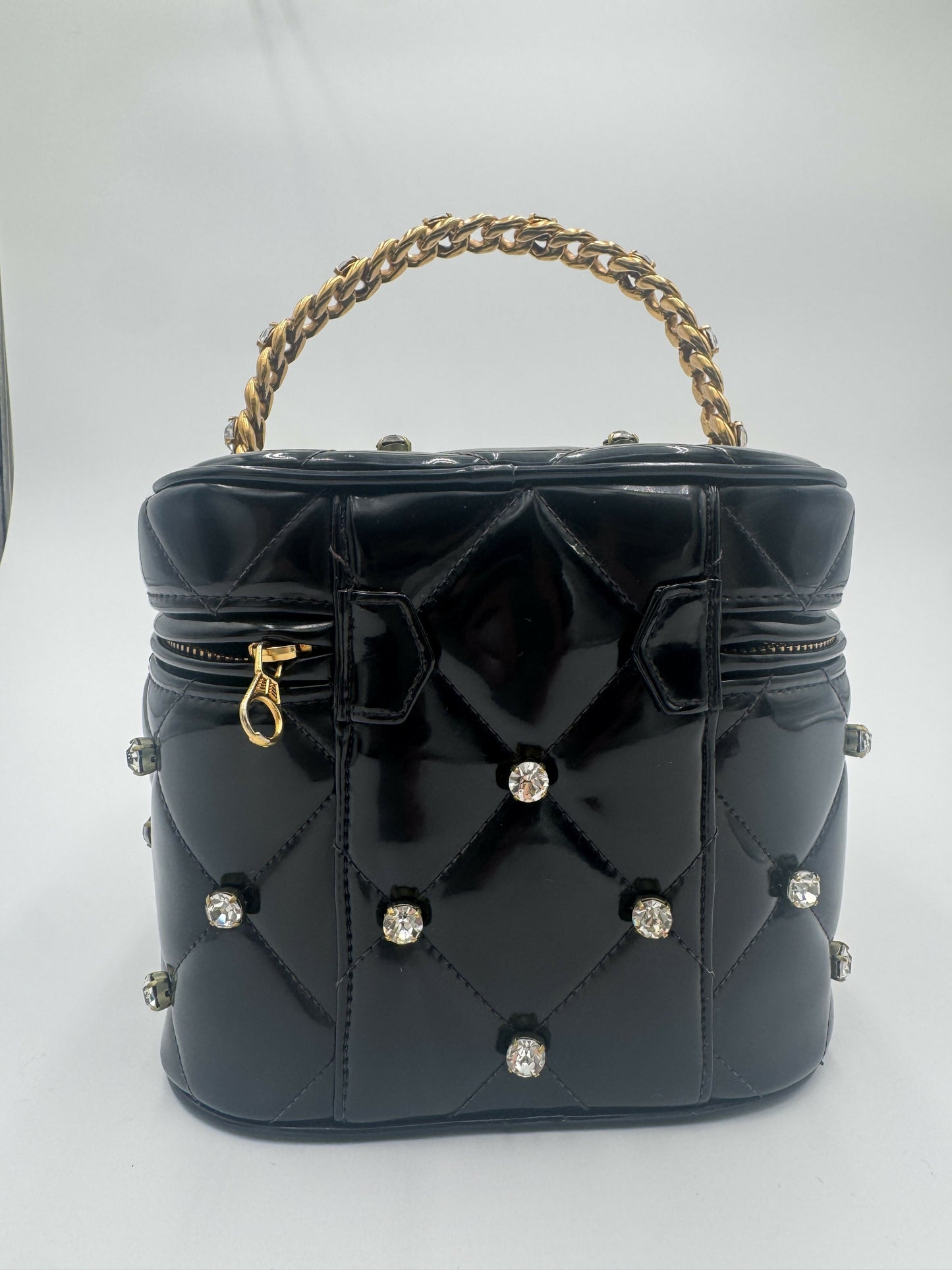 Chanel 1995 Barbie Black Rhinestone Heart-Mirror Vanity Case Bag