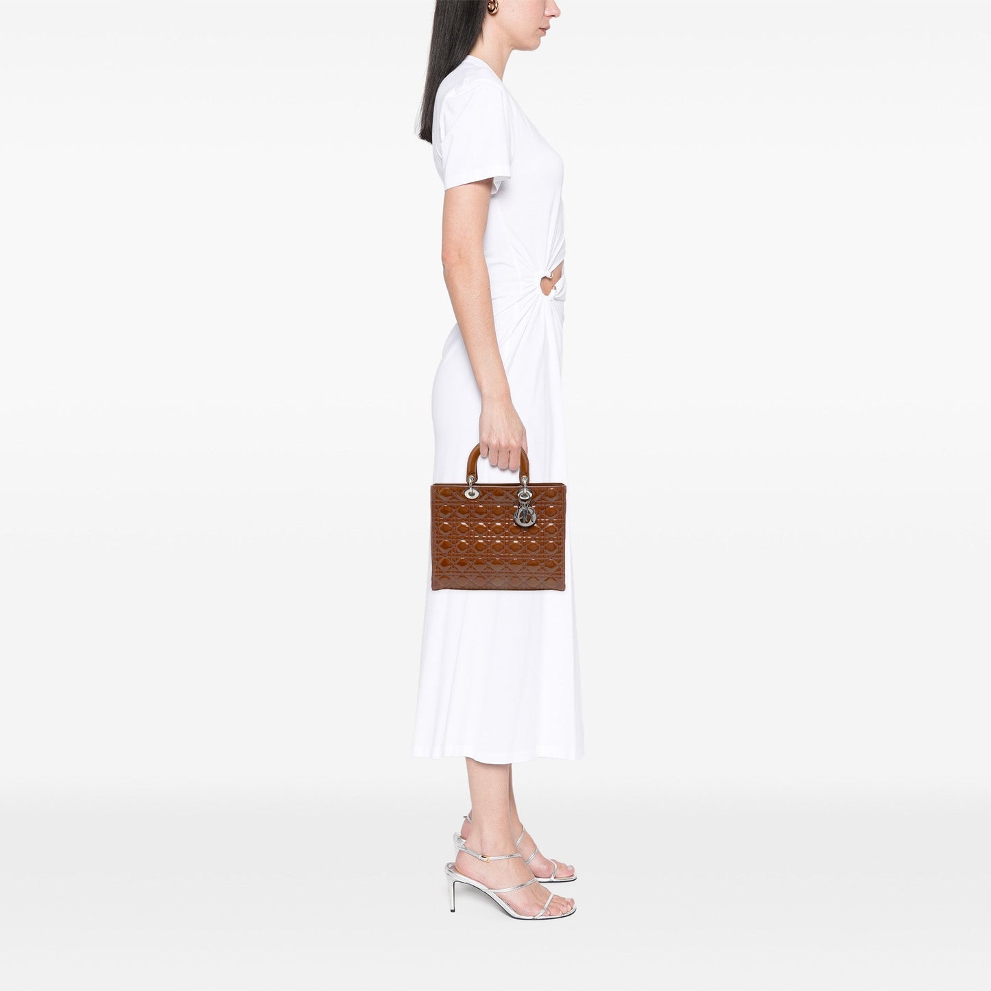 Brown Dior Large Patent Cannage Lady Dior Satchel
