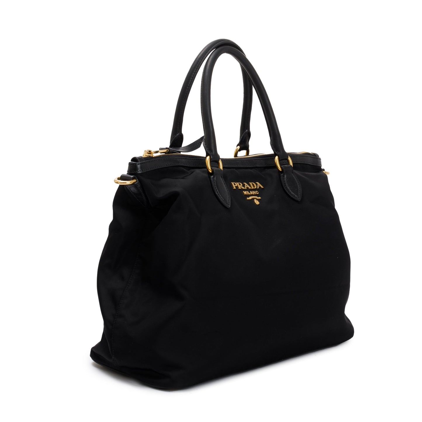 Prada Black Leather Trimmed Tessuto Nylon Tote