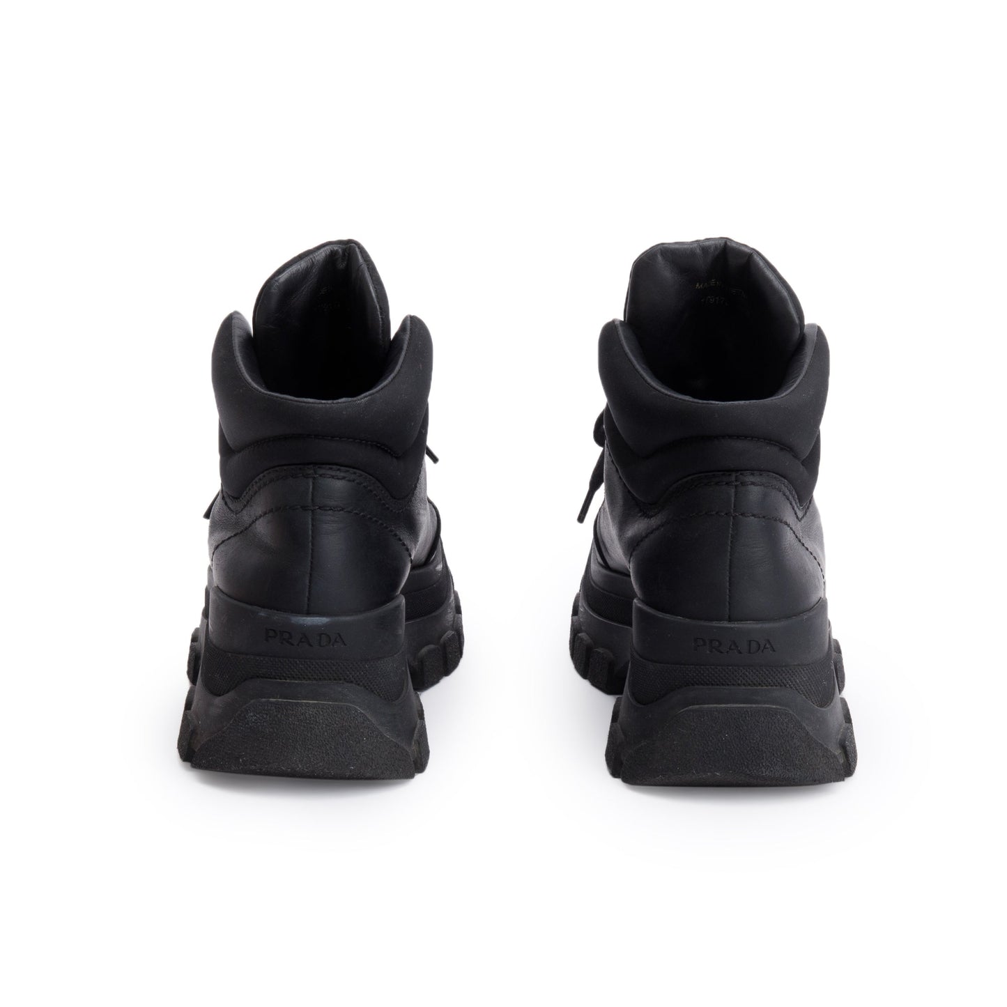 Prada Black Leather and Re-Nylon Combat Boots, Size 37.5