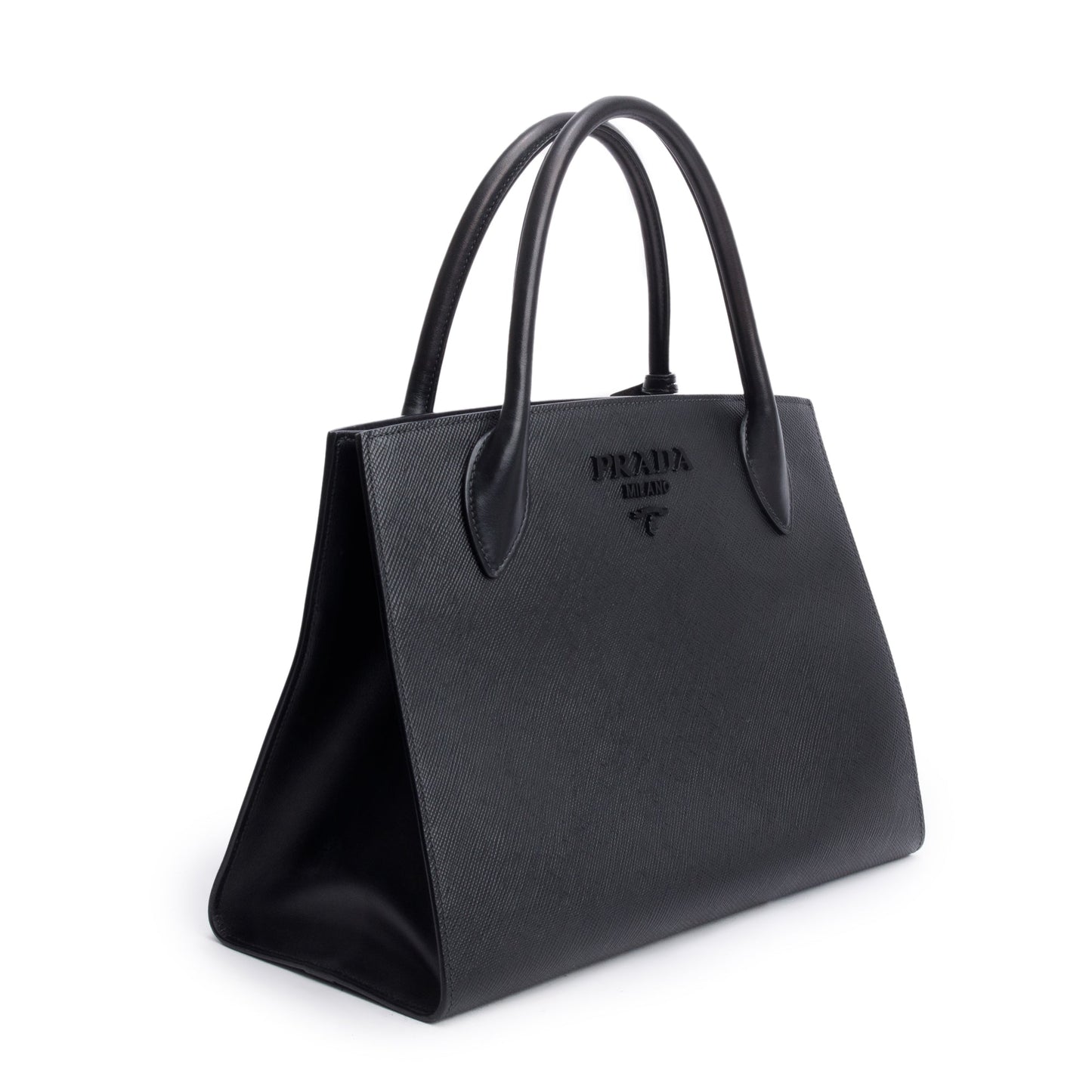 Prada Black Saffiano Cuir Medium Monochrome Top Handle Tote