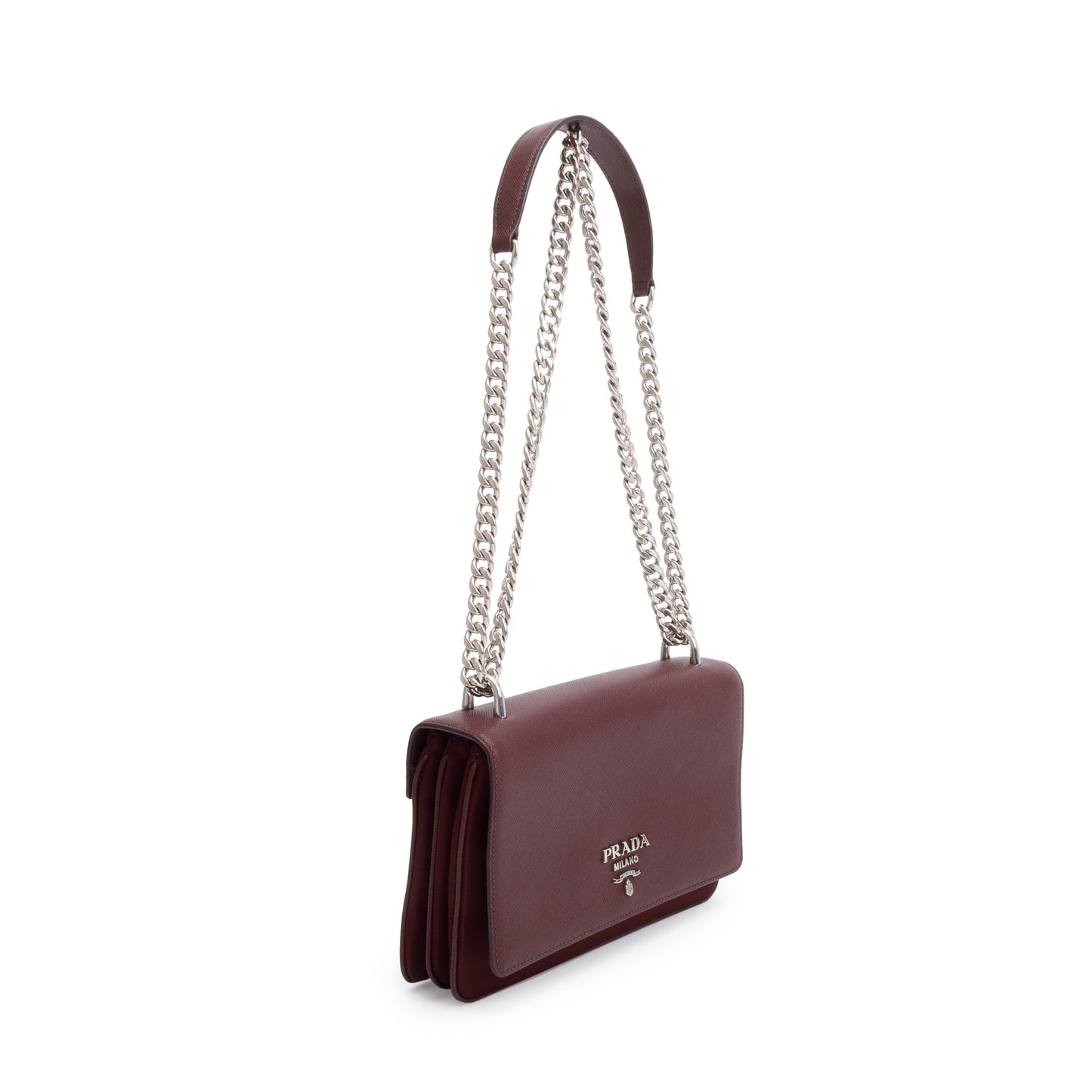 Prada Burgundy Tessuto Saffiano Leather Flap Shoulder Bag