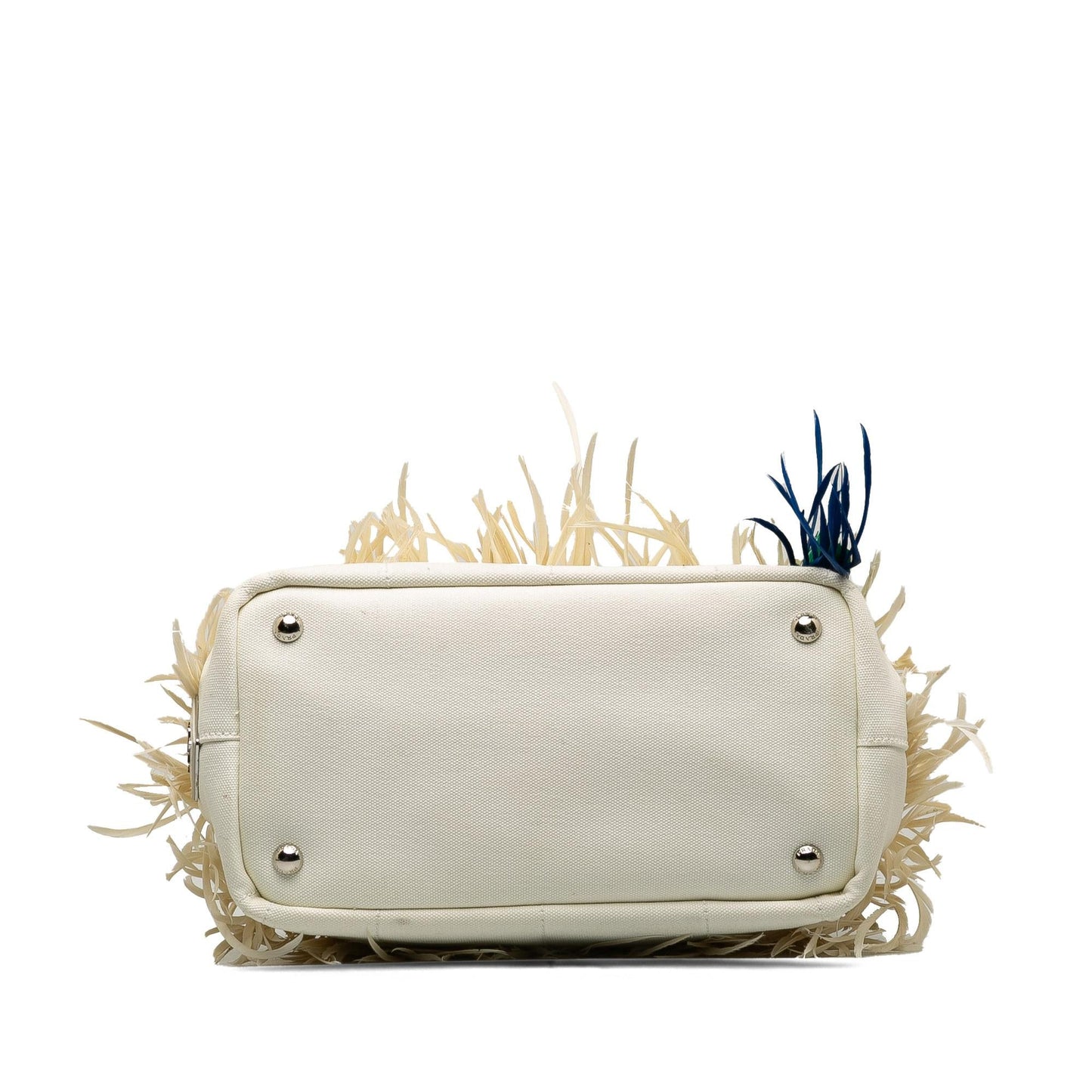 Prada Feather-Trimmed Canapa Satchel (SHG-6KzM0O)