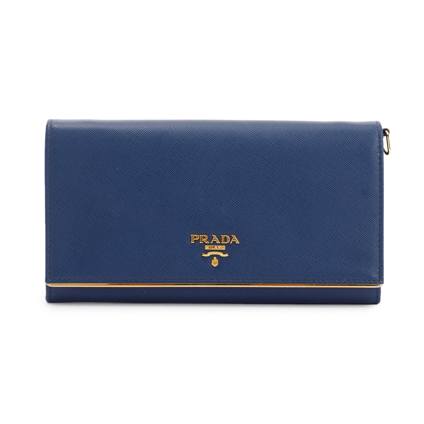 Prada Navy Saffiano Metal Wallet on Chain