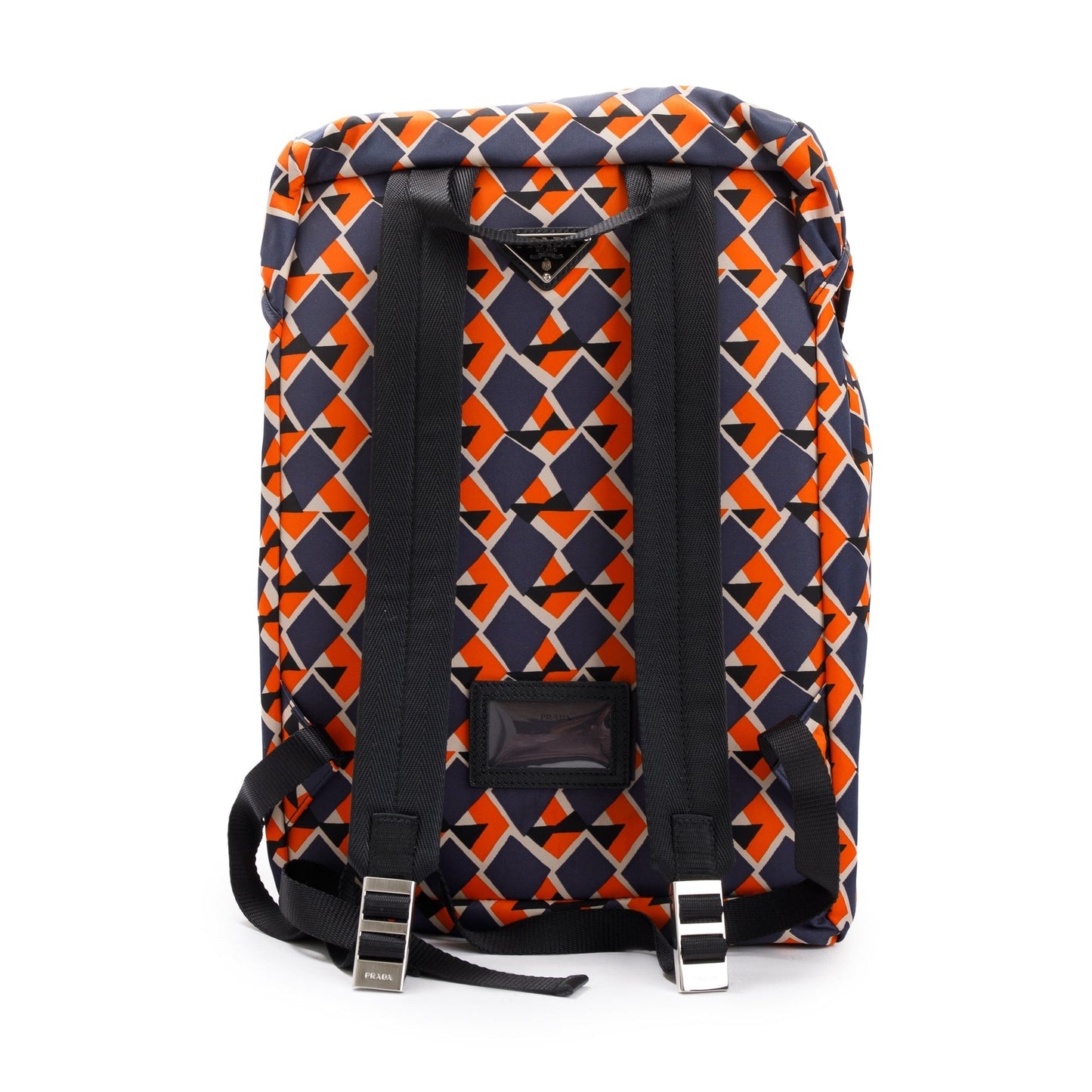 Prada Orange/Navy Tessuto Stampato Double Buckle Backpack