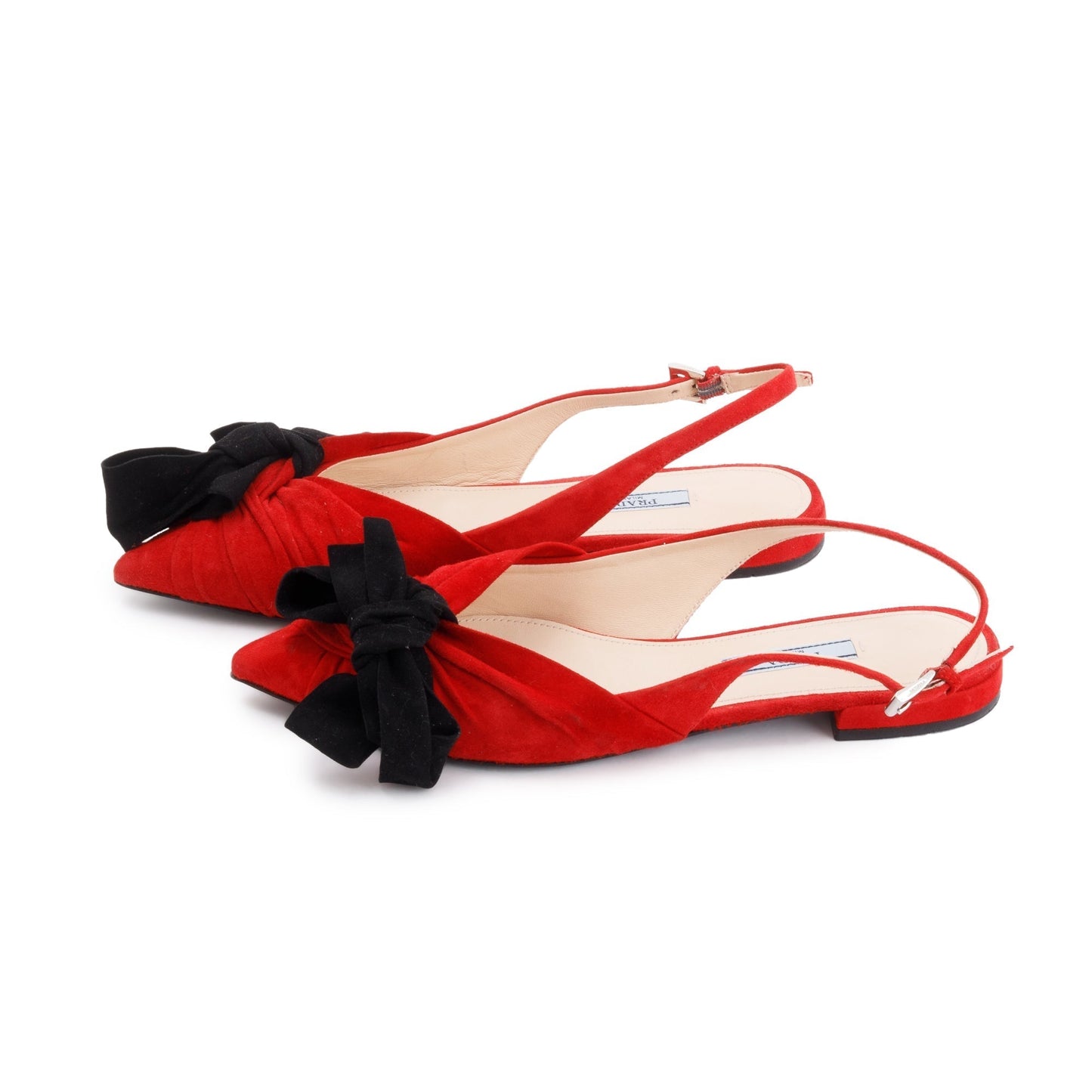 Prada Red/Black Suede Bow Flat Sandals, Size 6.5