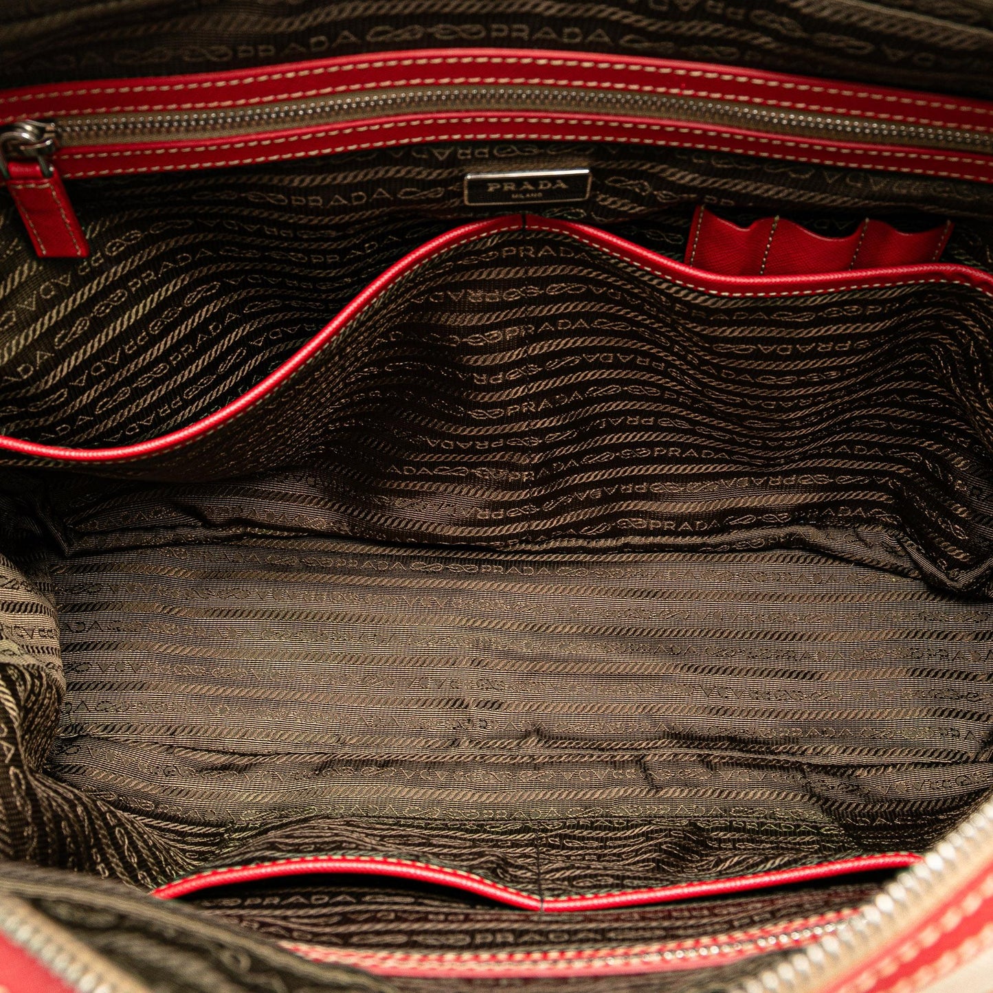 Prada Saffiano Trimmed Canvas Briefcase (SHG-hGtCFn)