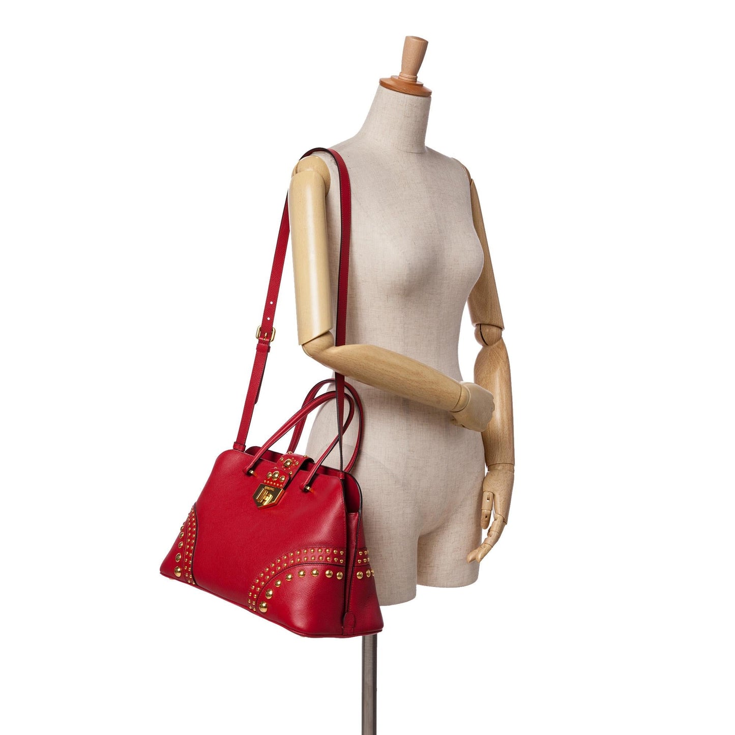 Prada Studded Saffiano Cuir Promenade Satchel