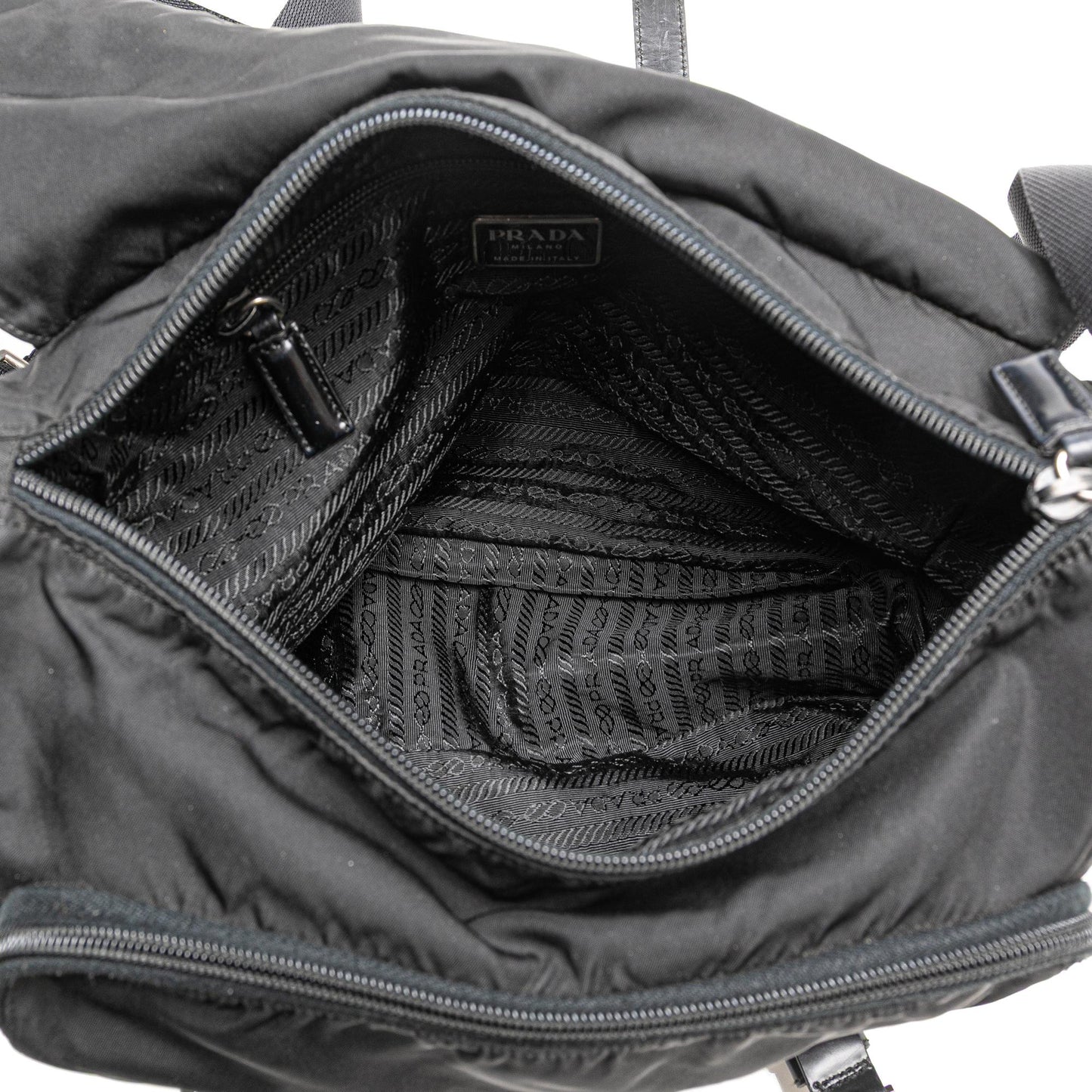 Prada Tessuto Zip Double Buckle Messenger Bag