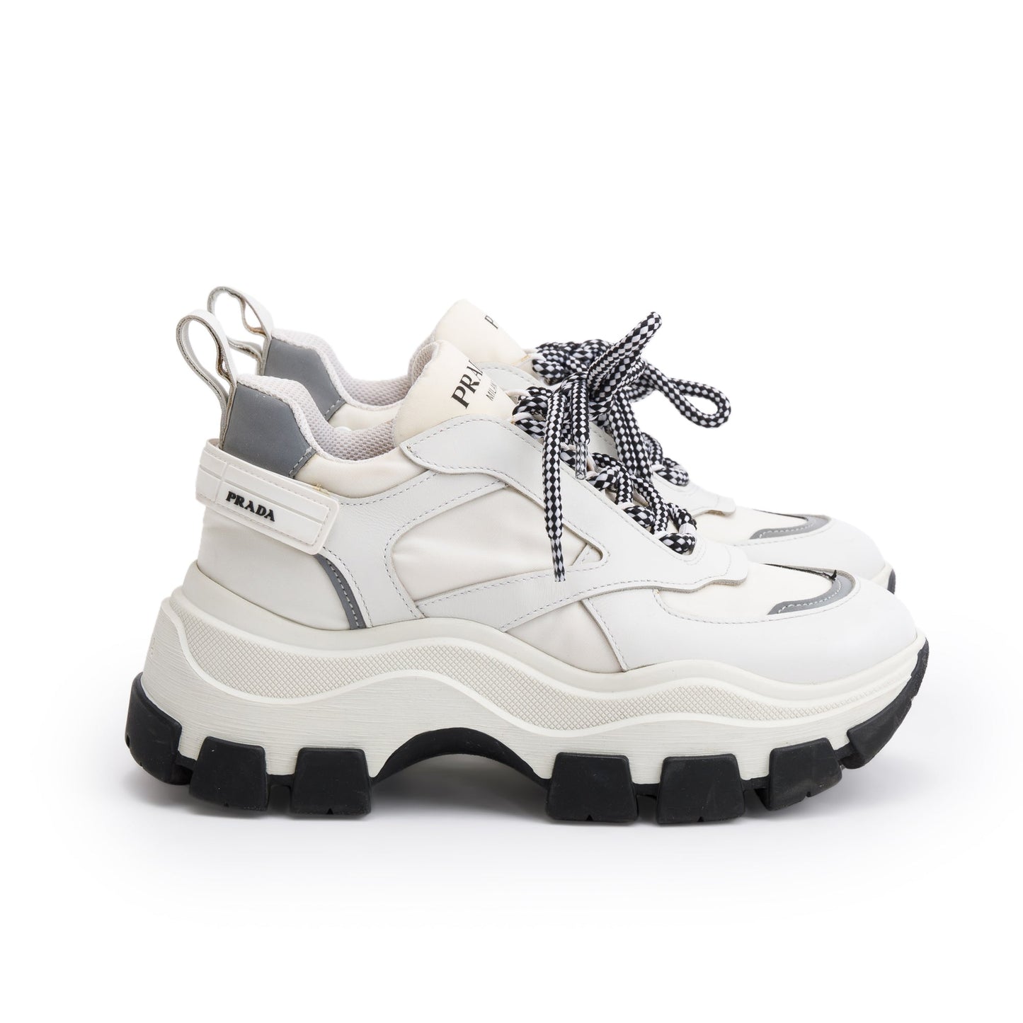 Prada White Calfskin Nylon Pegasus Sneakers, Size 36.5