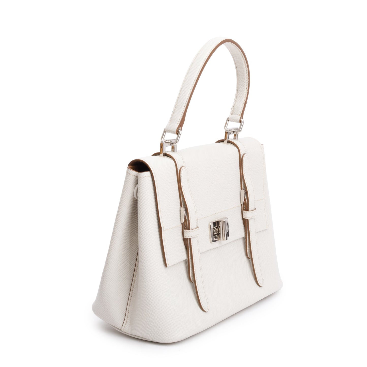 Prada White Saffiano Cuir Top Handle Bag