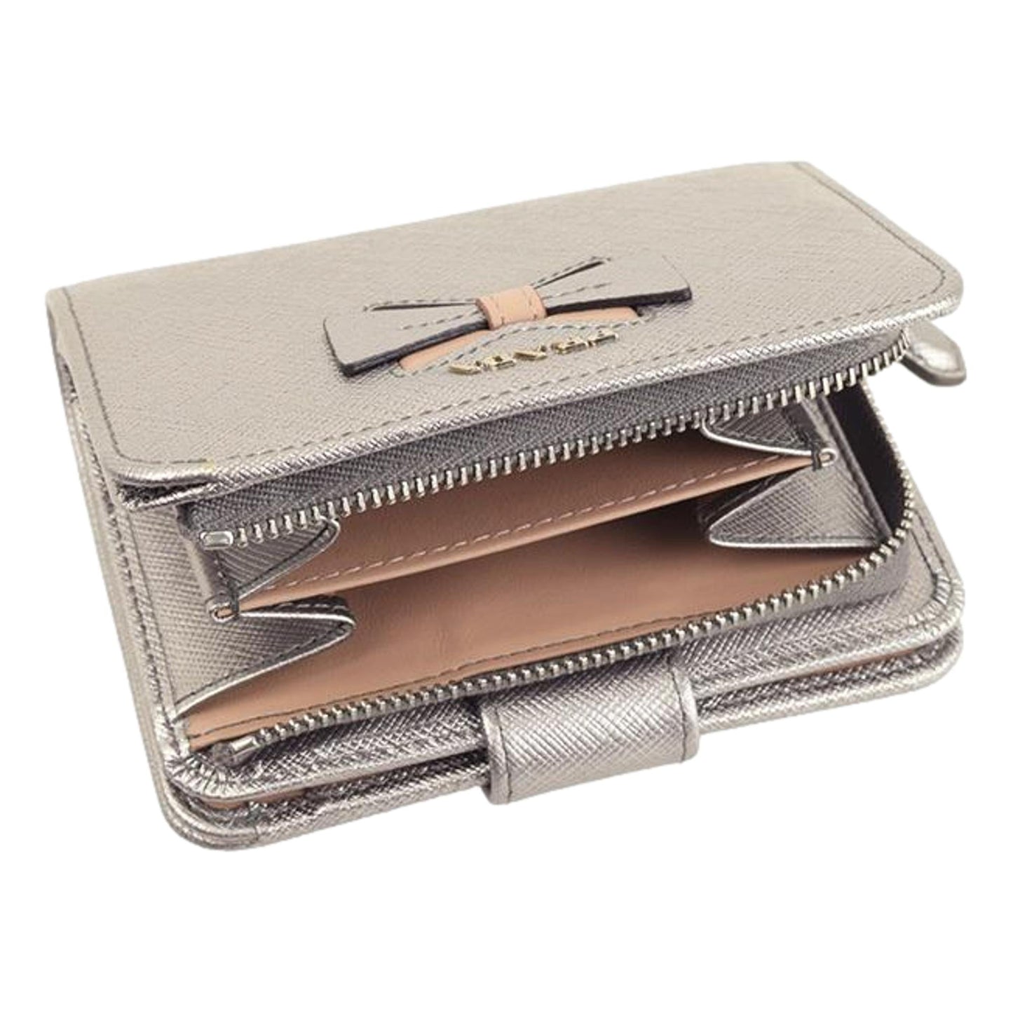 Prada Saffiano Gold Leather Bow Wallet with Coin Pouch