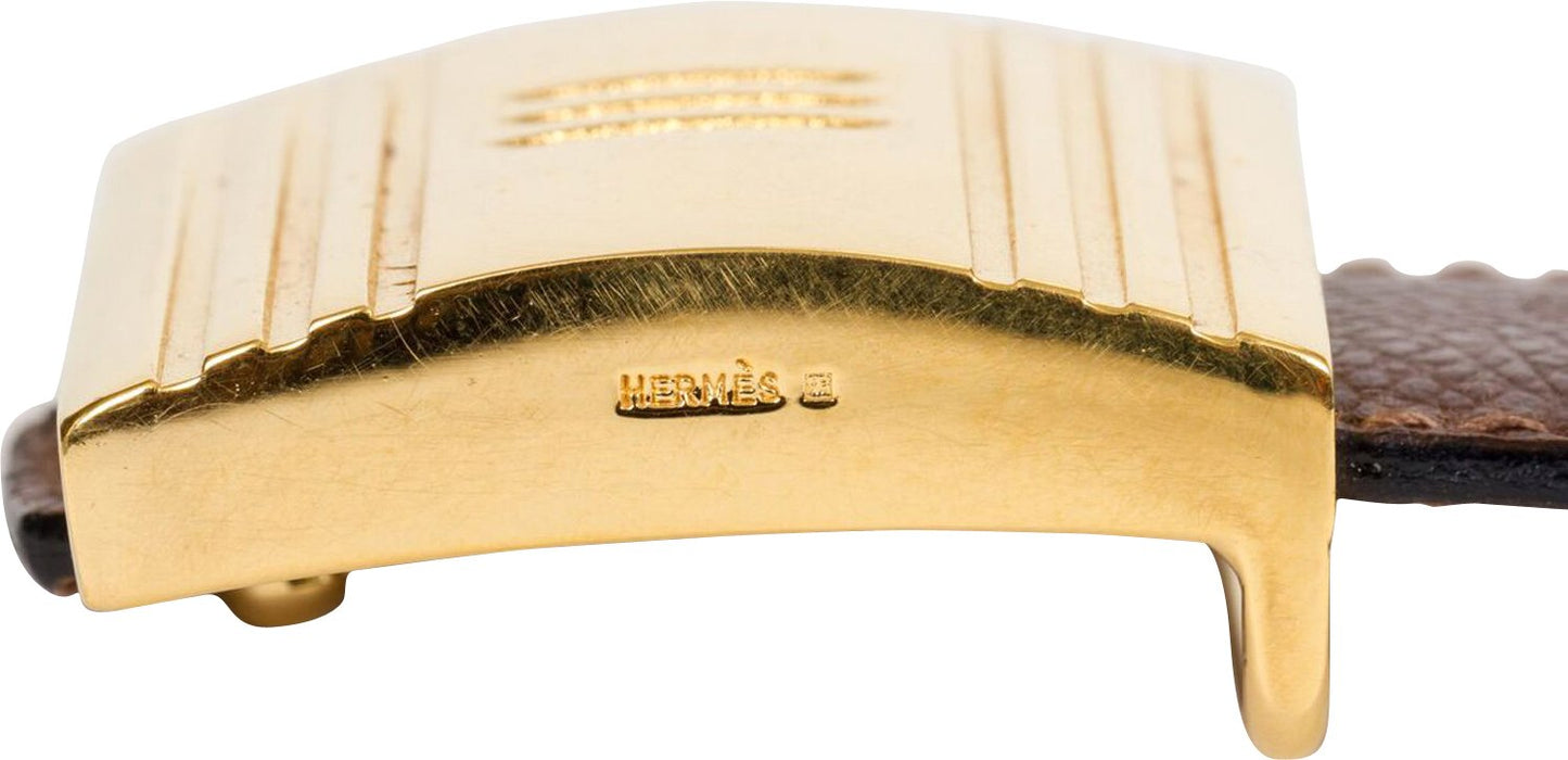 Hermes Brown & Gold Lock Reversible Belt
