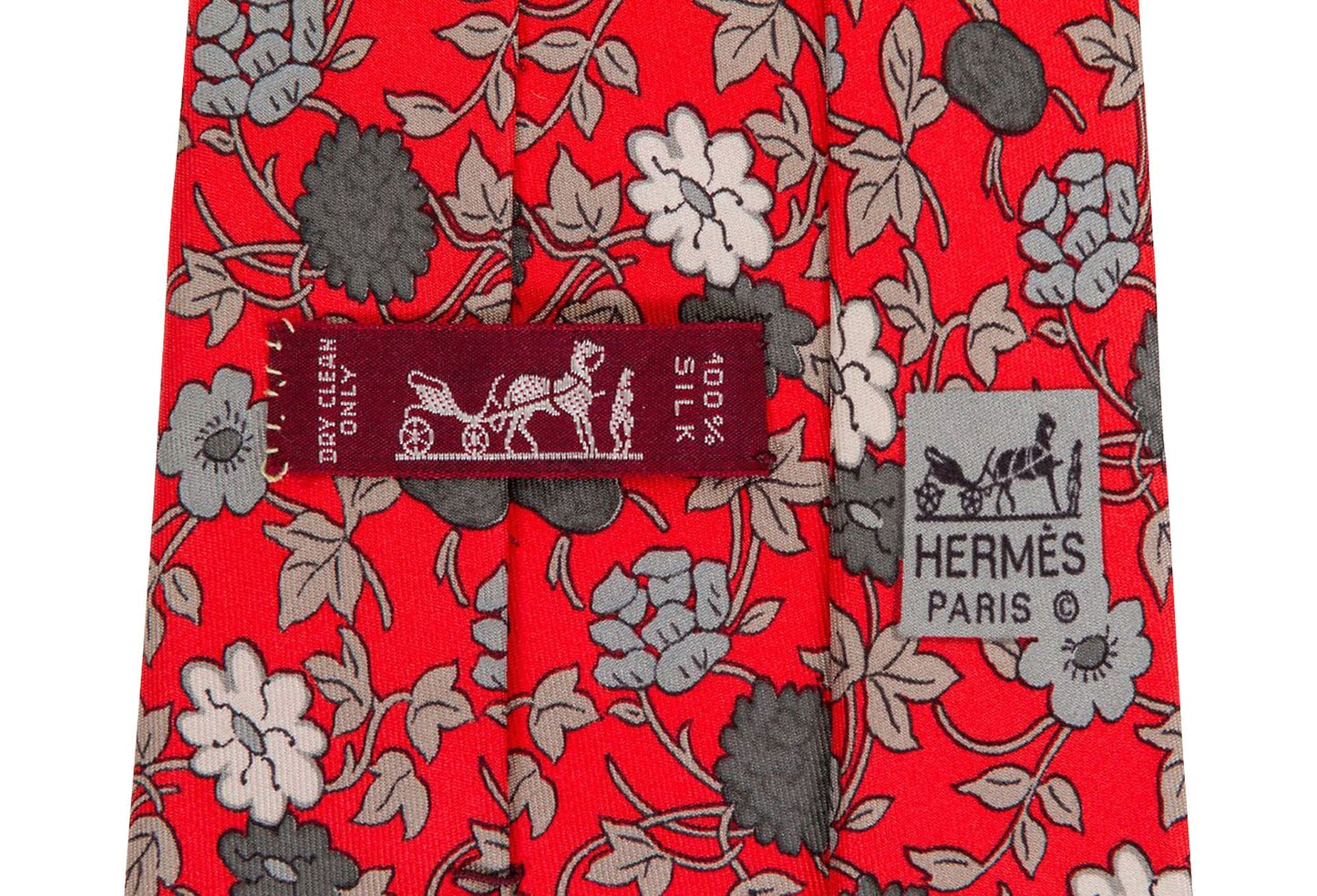 Hermes Red & Gray Flowers Tie
